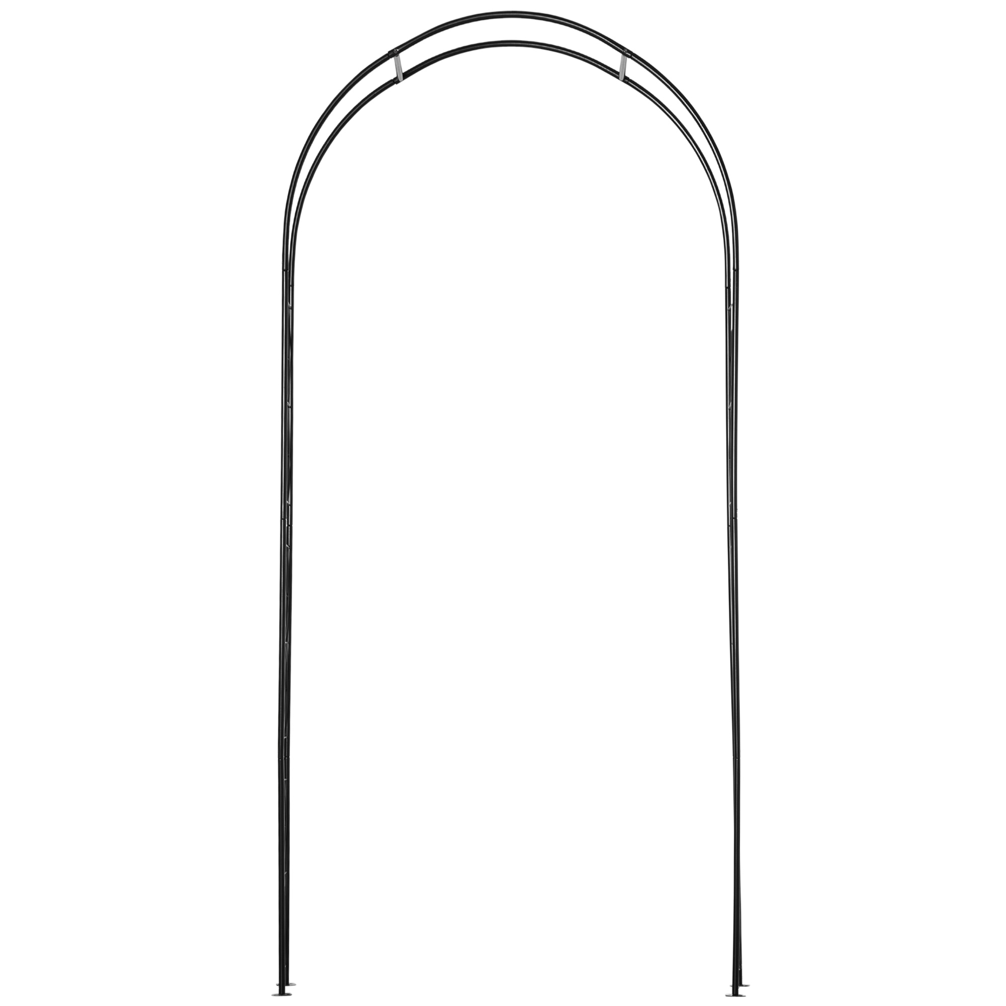 Un arco de metal negro con curvas dobles y cuatro soportes verticales.
