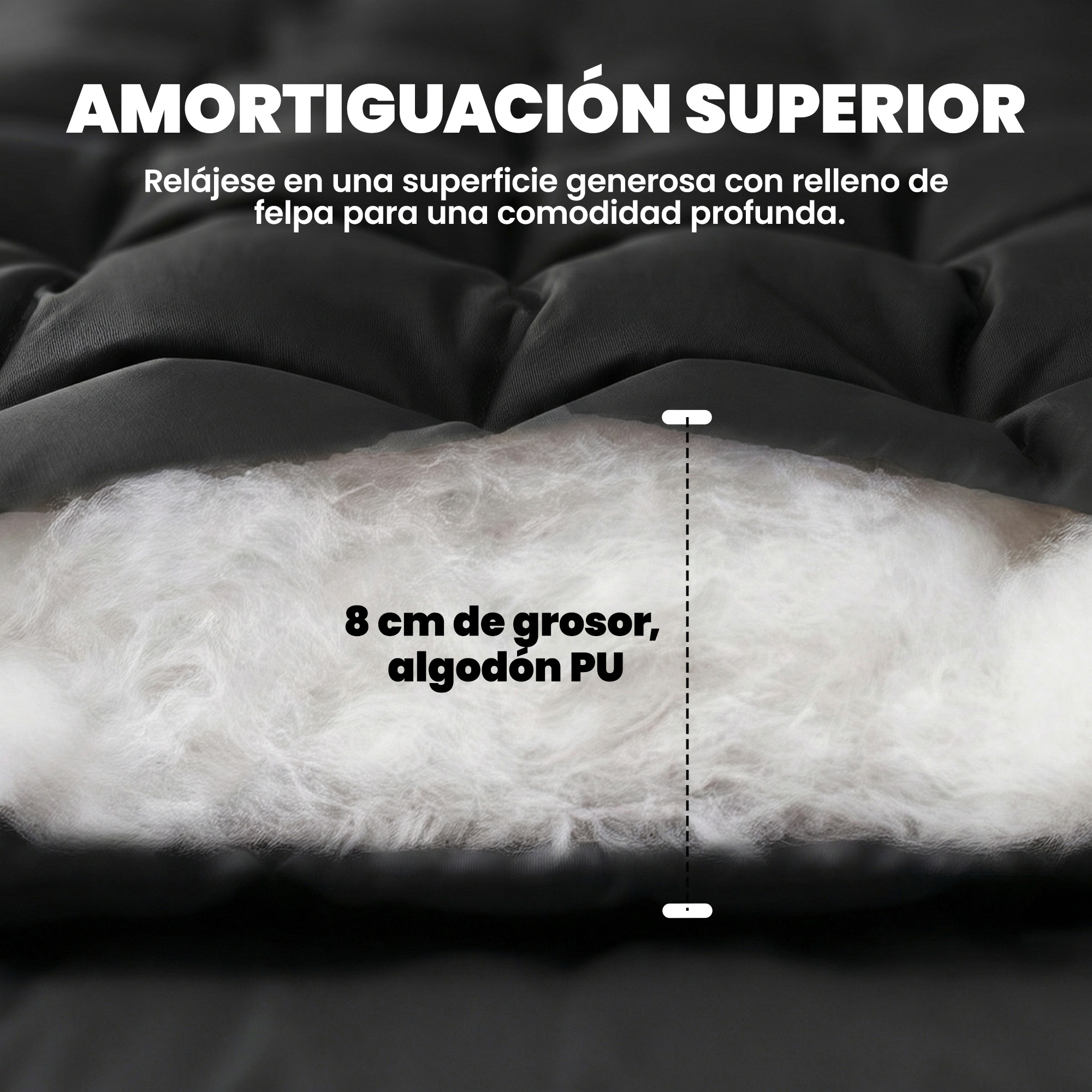 Tapicería negra con relleno de algodón PU de 8 cm.