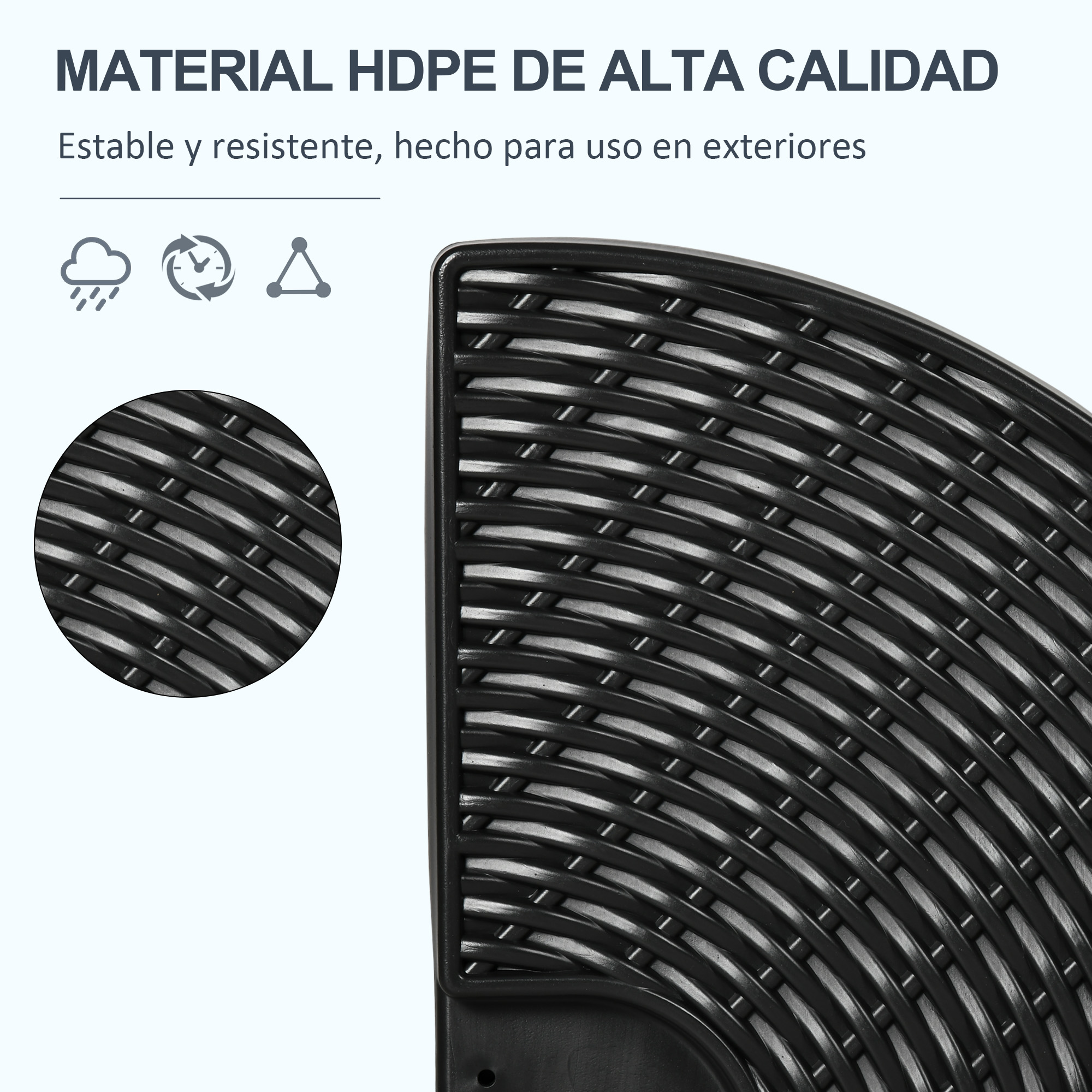 Primer plano de material de tejido de ratán negro para muebles de exterior.