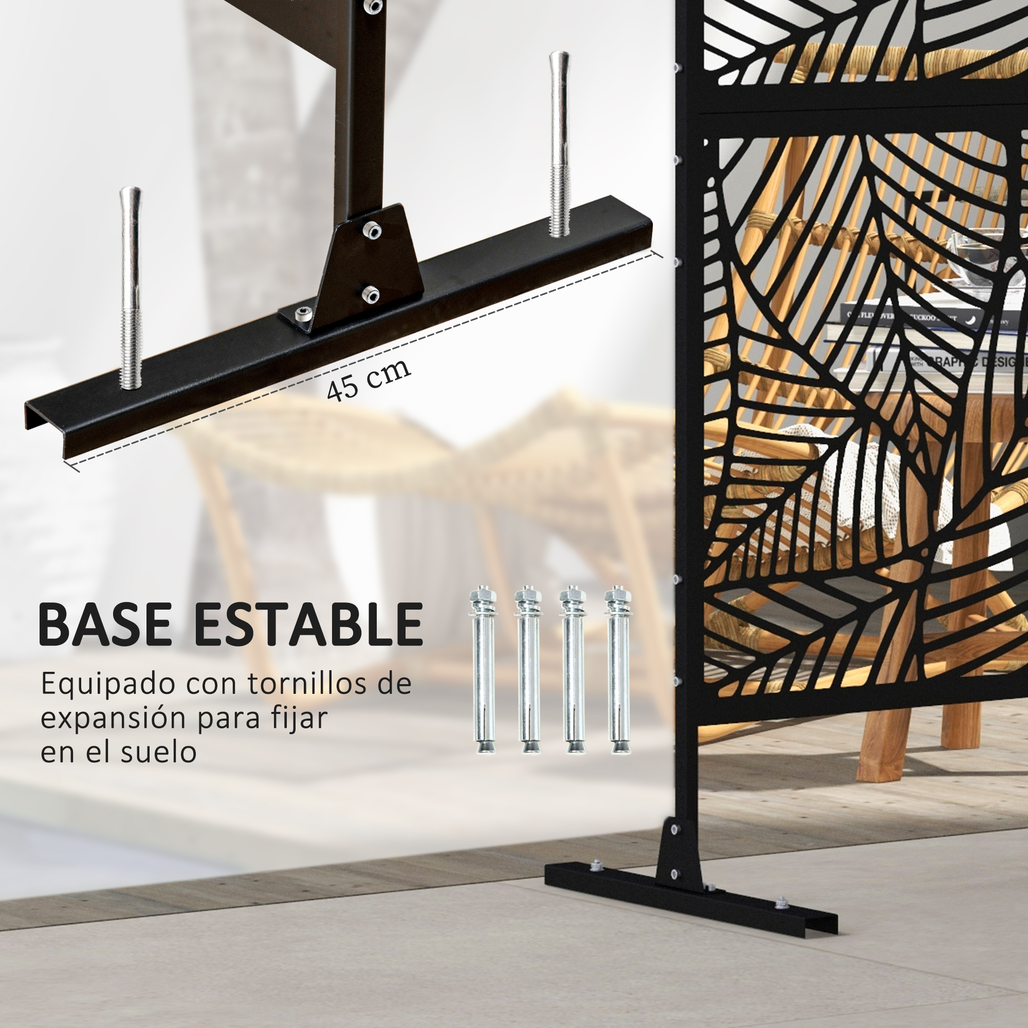 Base de separador negra, 45 cm, con tornillos de expansión.