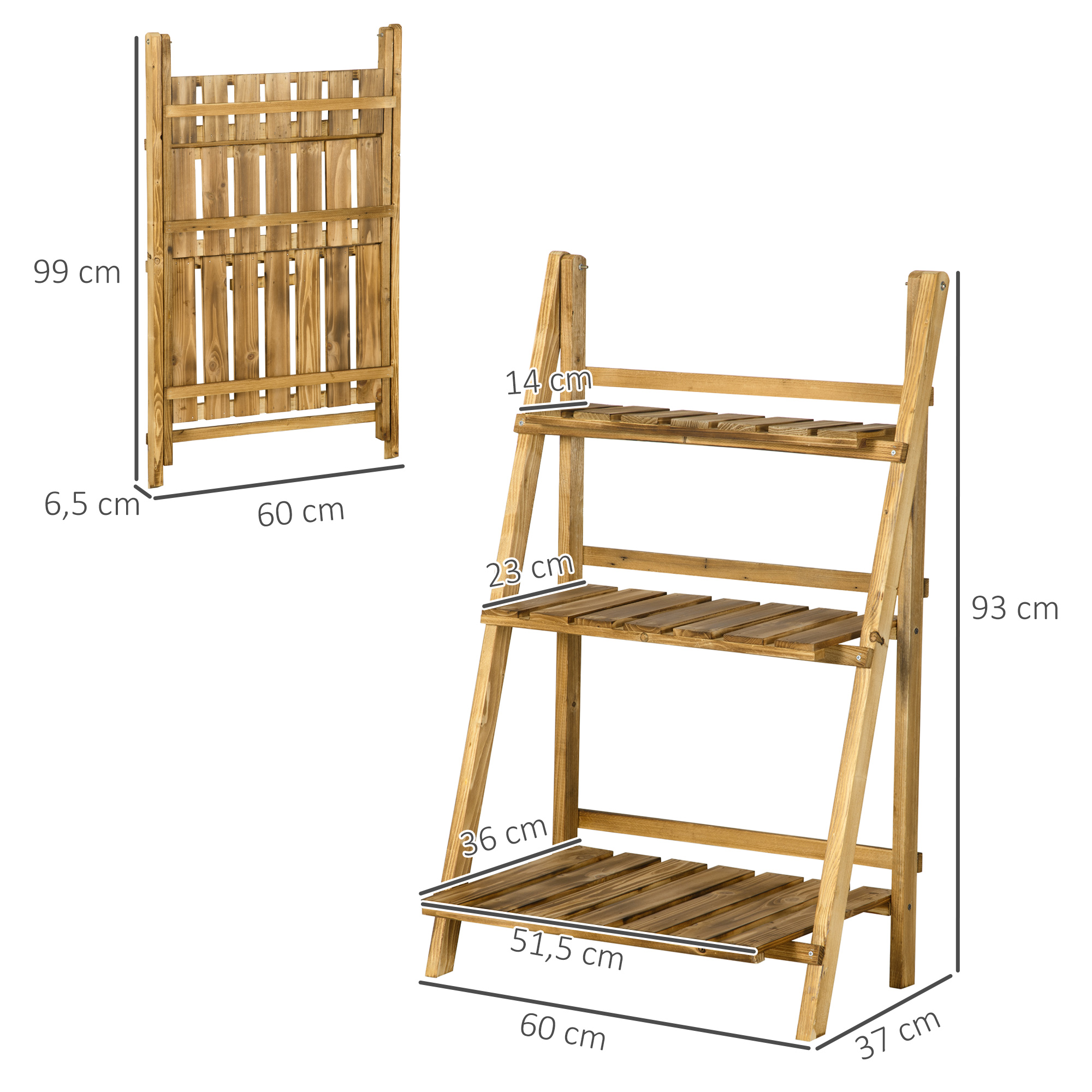 Estantería de madera plegada y montada con dimensiones.
