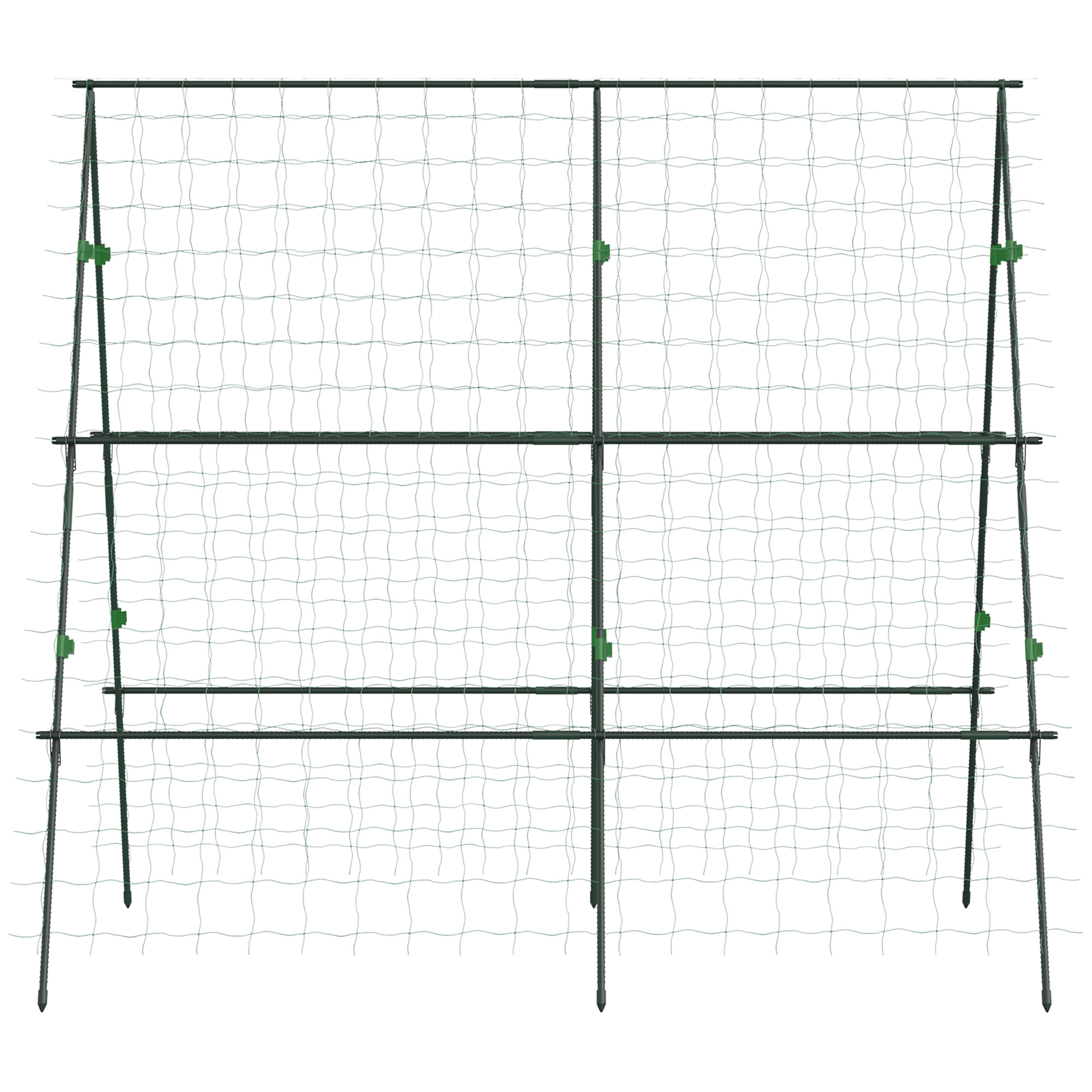 Enrejado verde con postes verticales y horizontales y red.