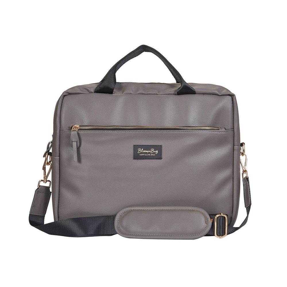 Fermuarlı ve omuz askılı gri çanta. Marka: Bloomin Bag.