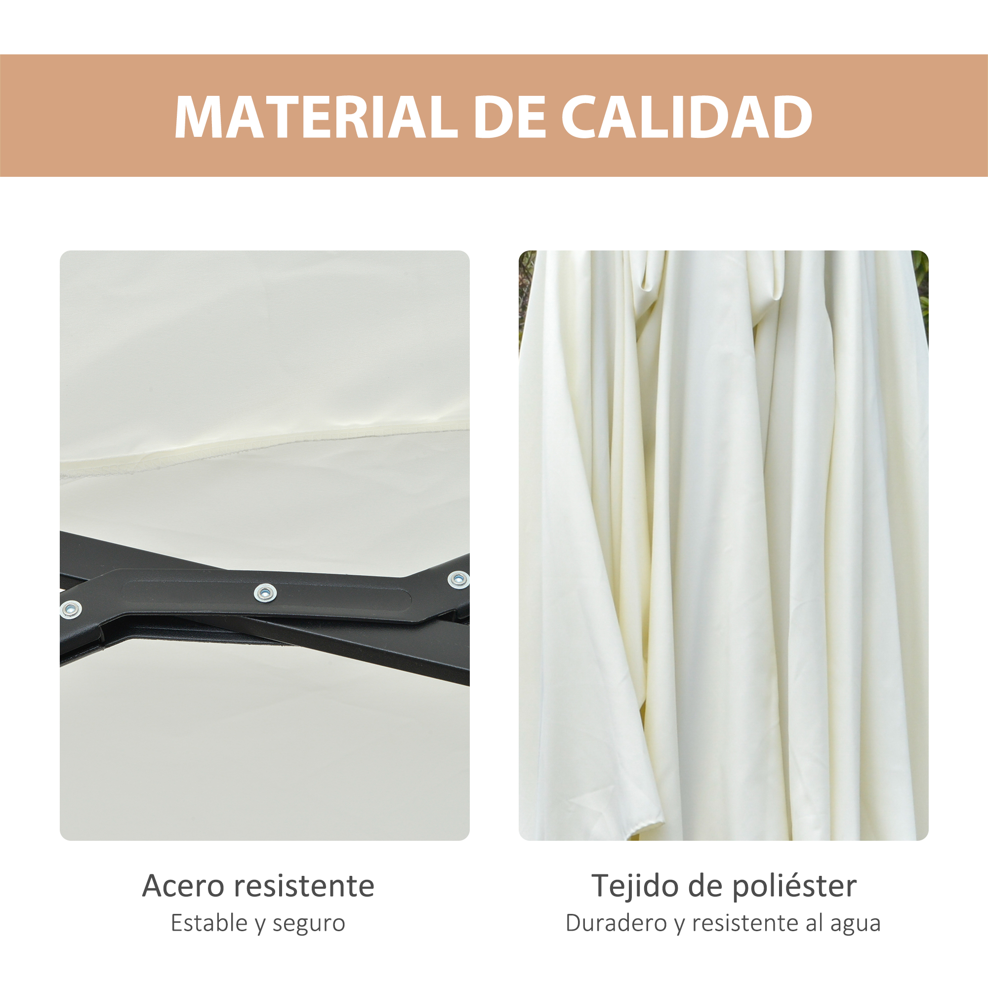 Materiales de calidad: Acero resistente y poliéster duradero.