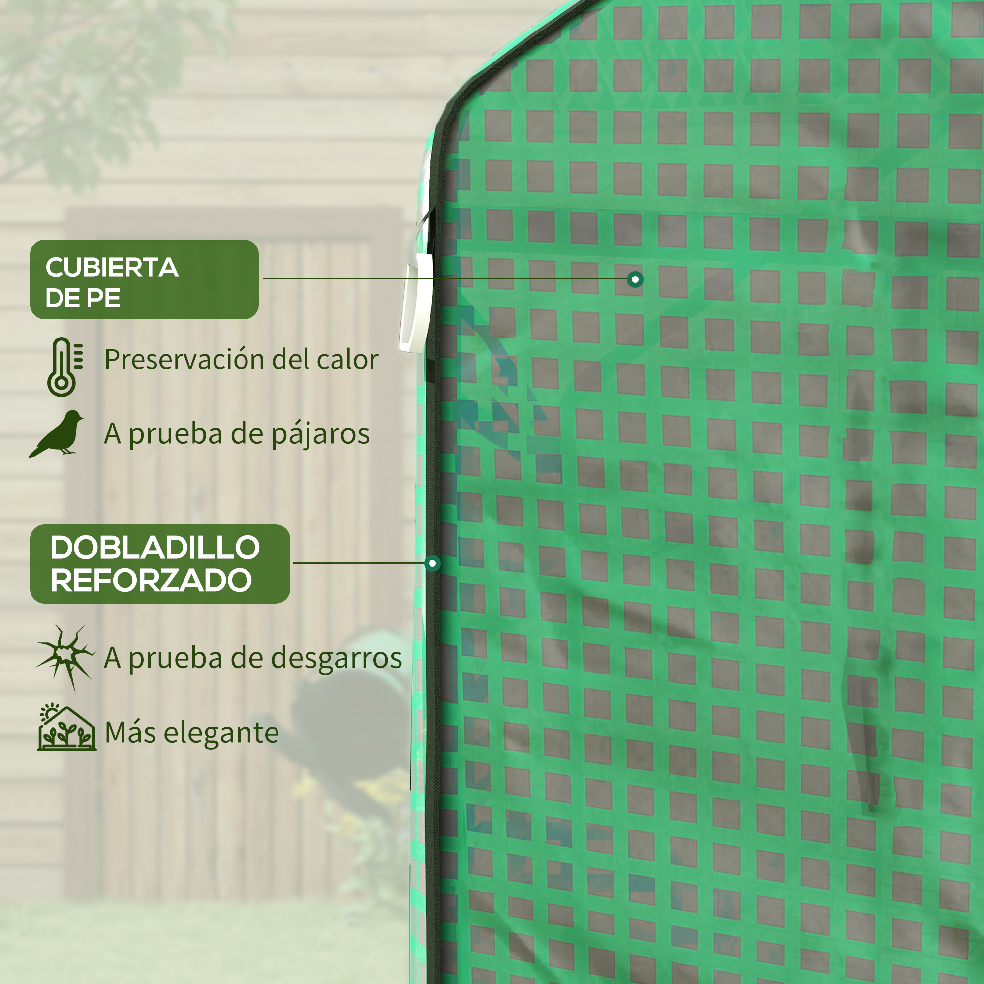 Cubierta de PE verde con patrón a cuadros, preservación del calor, a prueba de pájaros.