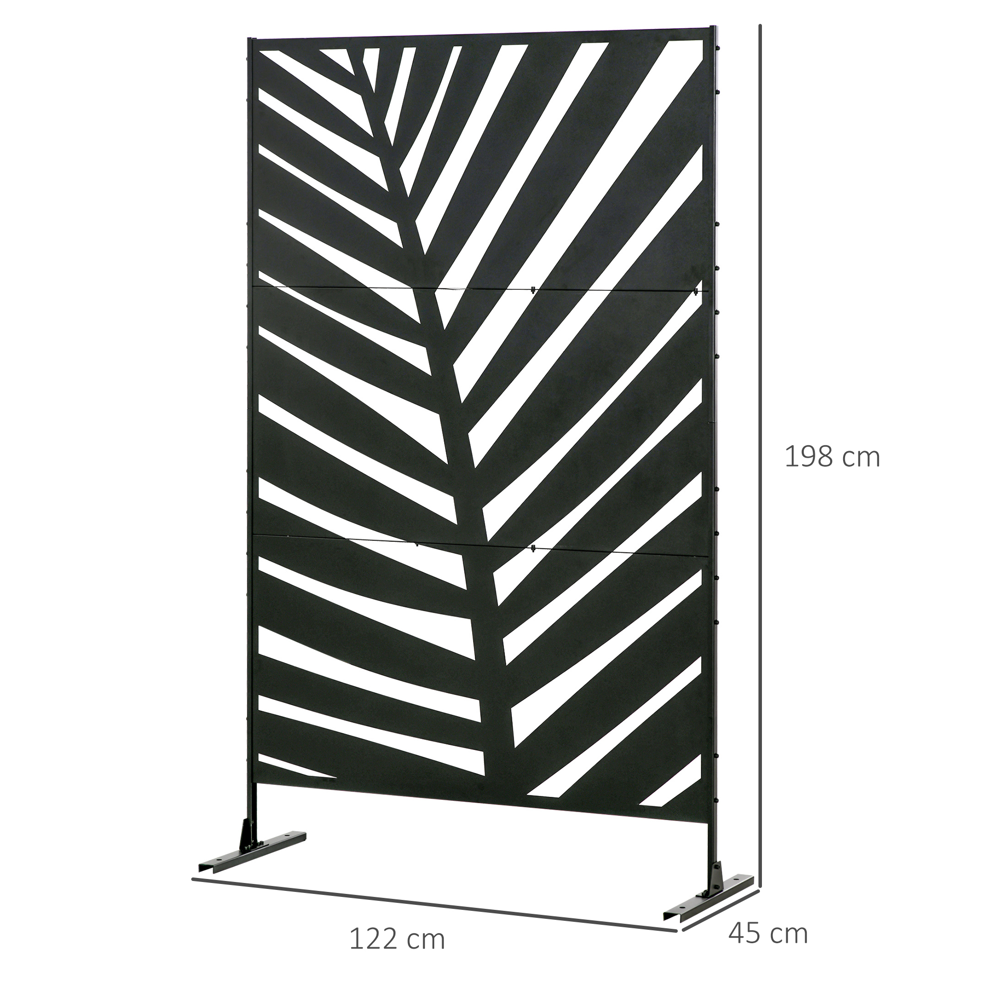 Biombo negro con diseño de hojas, Al 198cm, An 122cm, Pr 45cm.