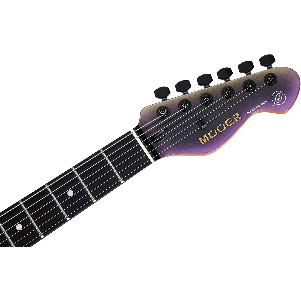 Altı siyah burgulu gitar başlığı ve mor gradyan kaplama.