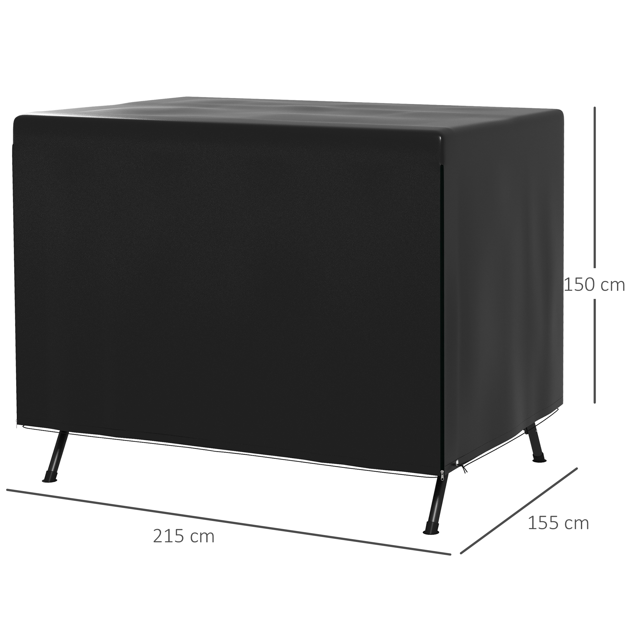 Funda negra para muebles, 215x155x150 cm, con patas.