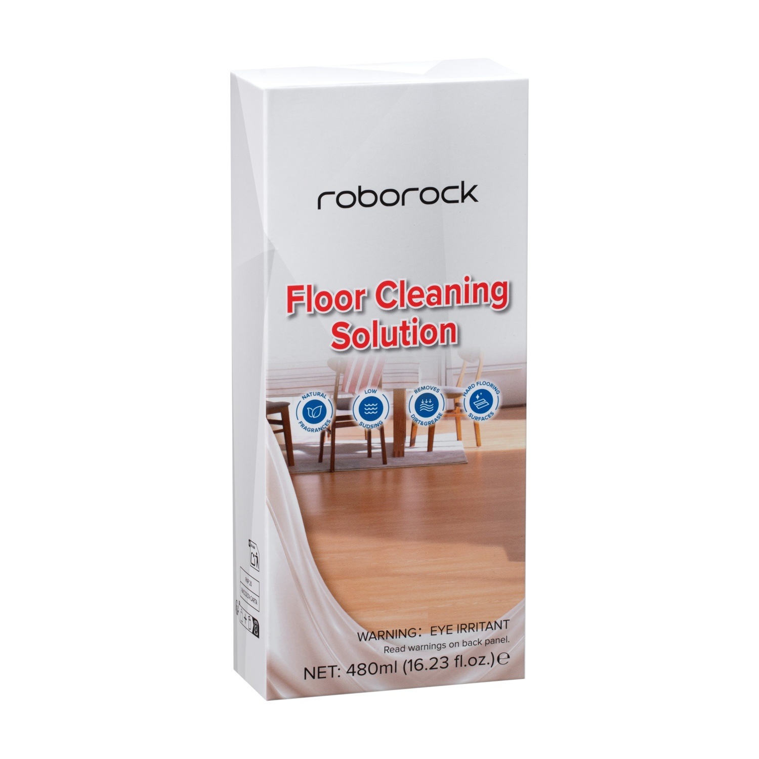 Flacone Roborock Soluzione Pulizia Pavimenti con immagini di pavimento in legno.