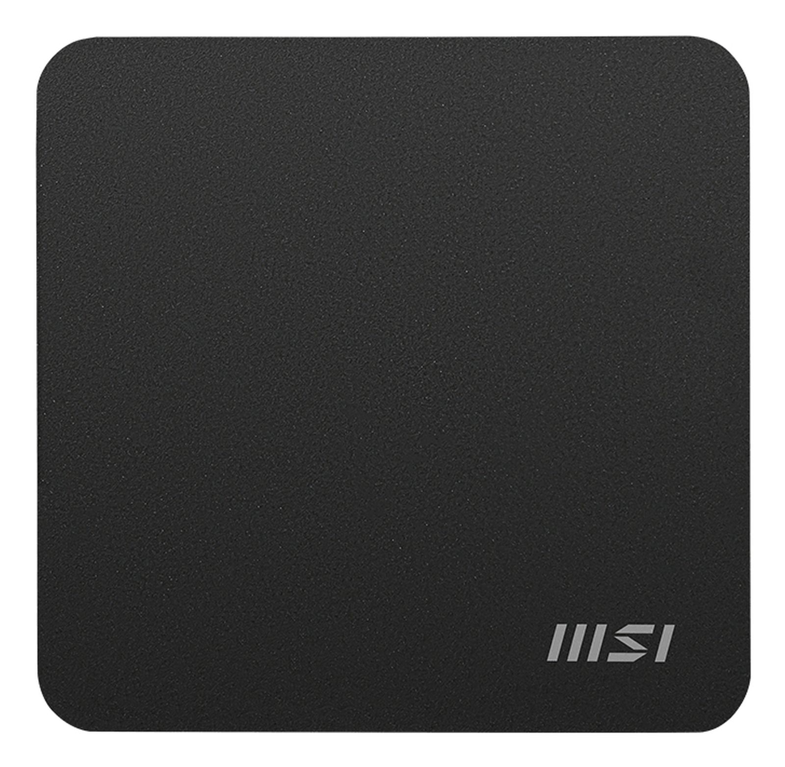 Quadrato nero con angoli arrotondati e logo MSI argentato in basso a destra.
