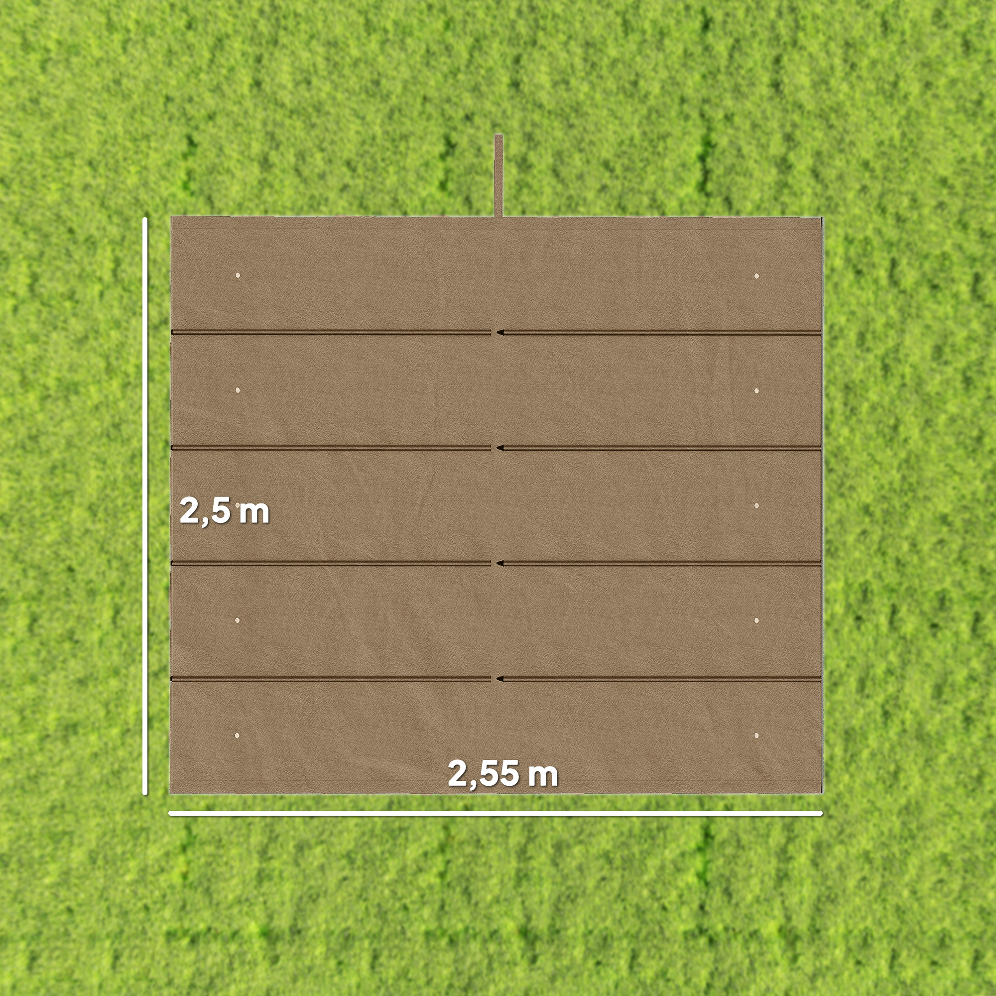 Un rectángulo marrón con líneas horizontales sobre un fondo verde.