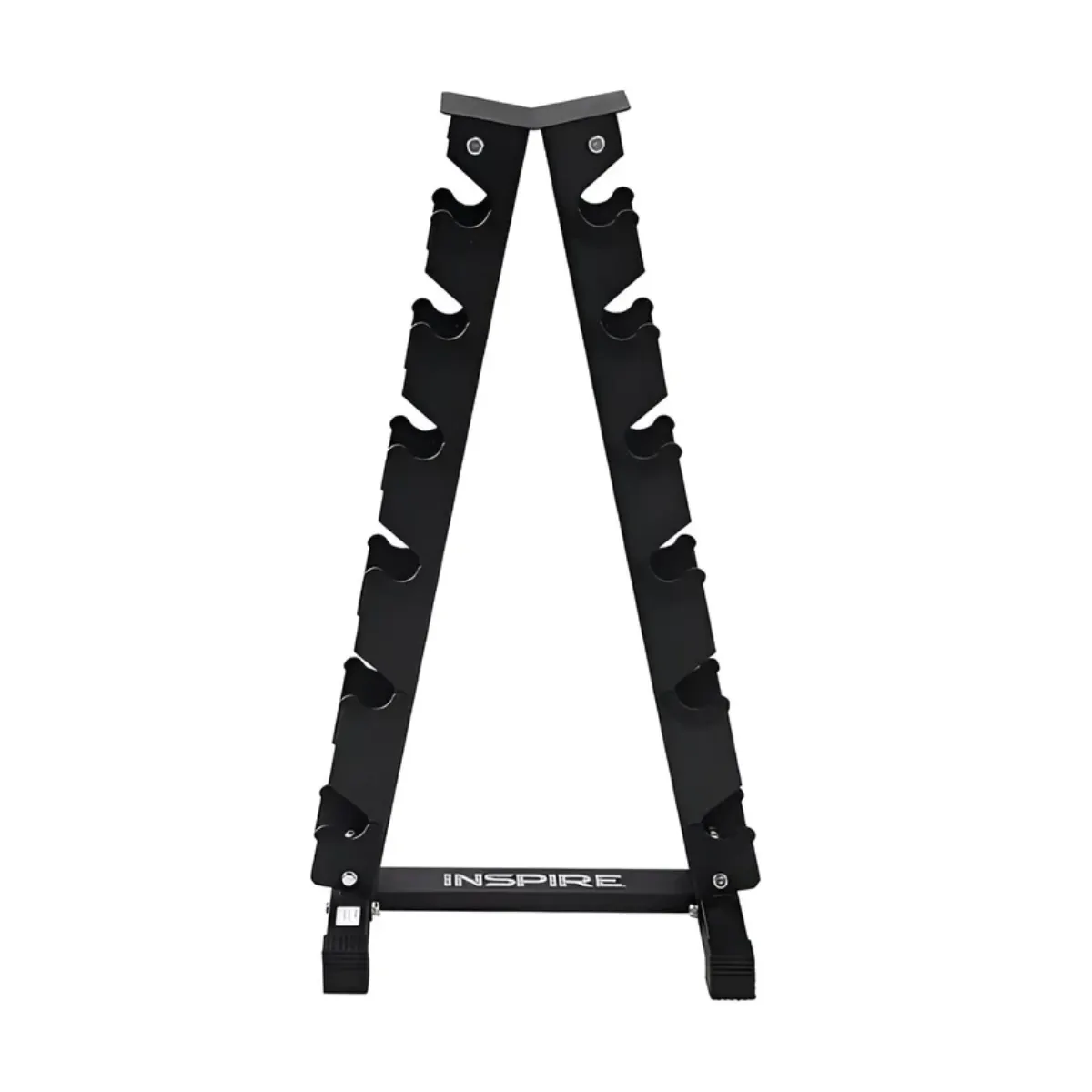 Zwart A-frame halterrek met 10 houders en Inspire logo.