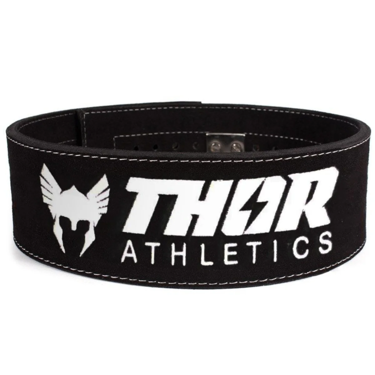 Ceinture de musculation noire avec logo blanc Thor Athletics et emblème casque.