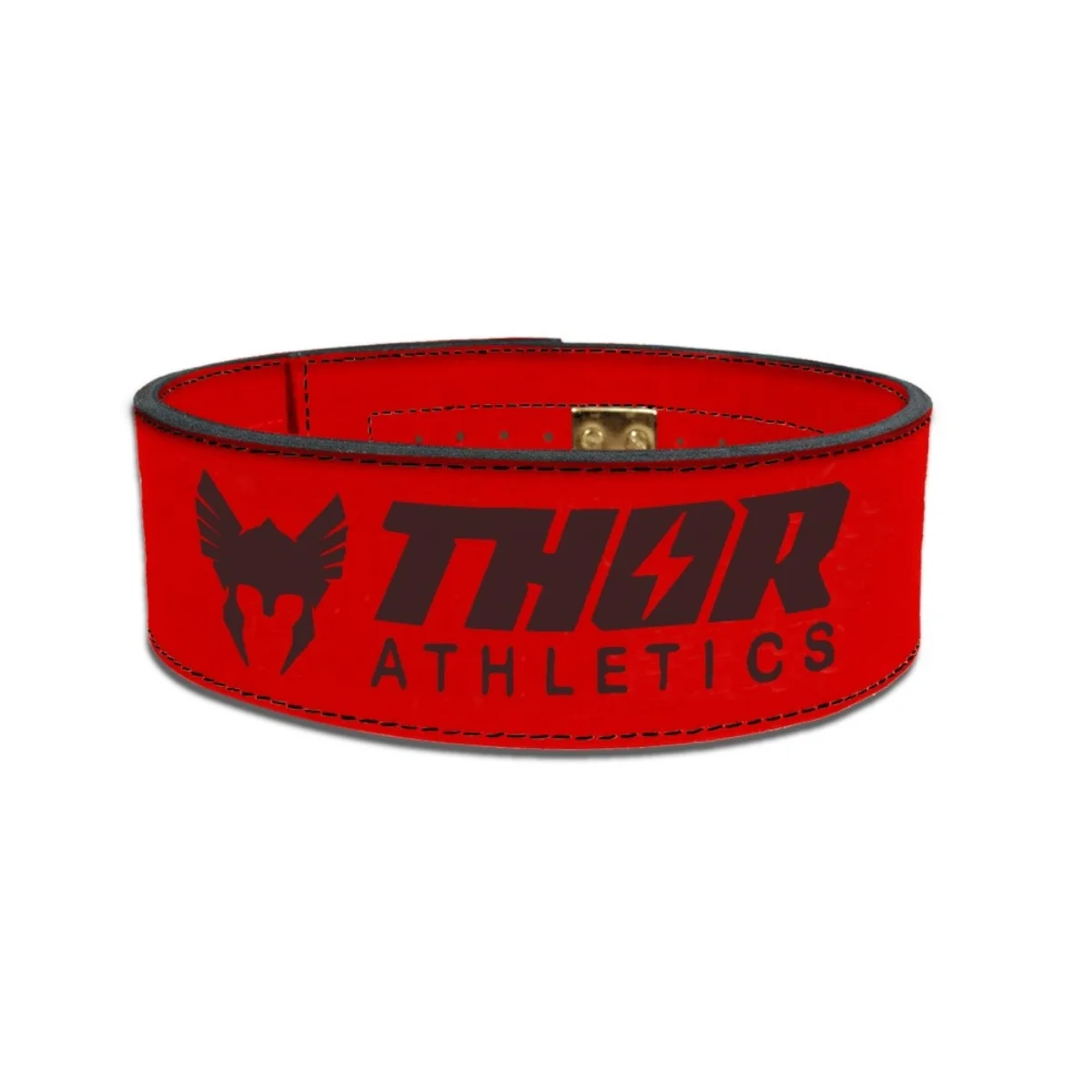 Ceinture de musculation rouge avec logo Thor noir et inscription.