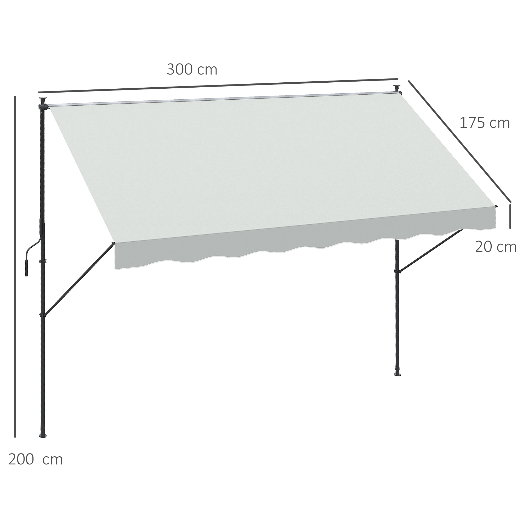 Un toldo gris claro con estructura metálica, de 300x175cm.