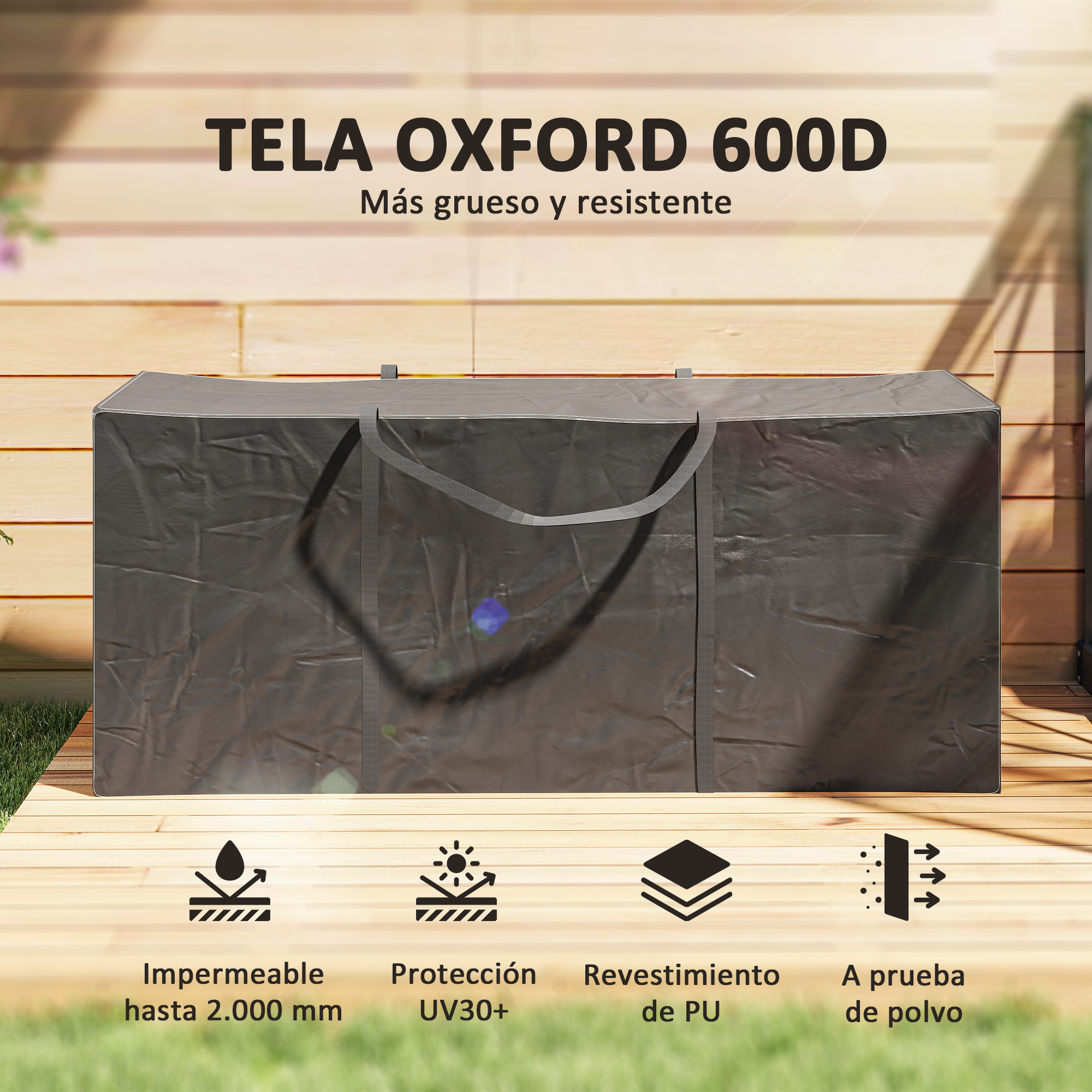 Funda de tela Oxford 600D gris con asas, impermeable, protección UV.