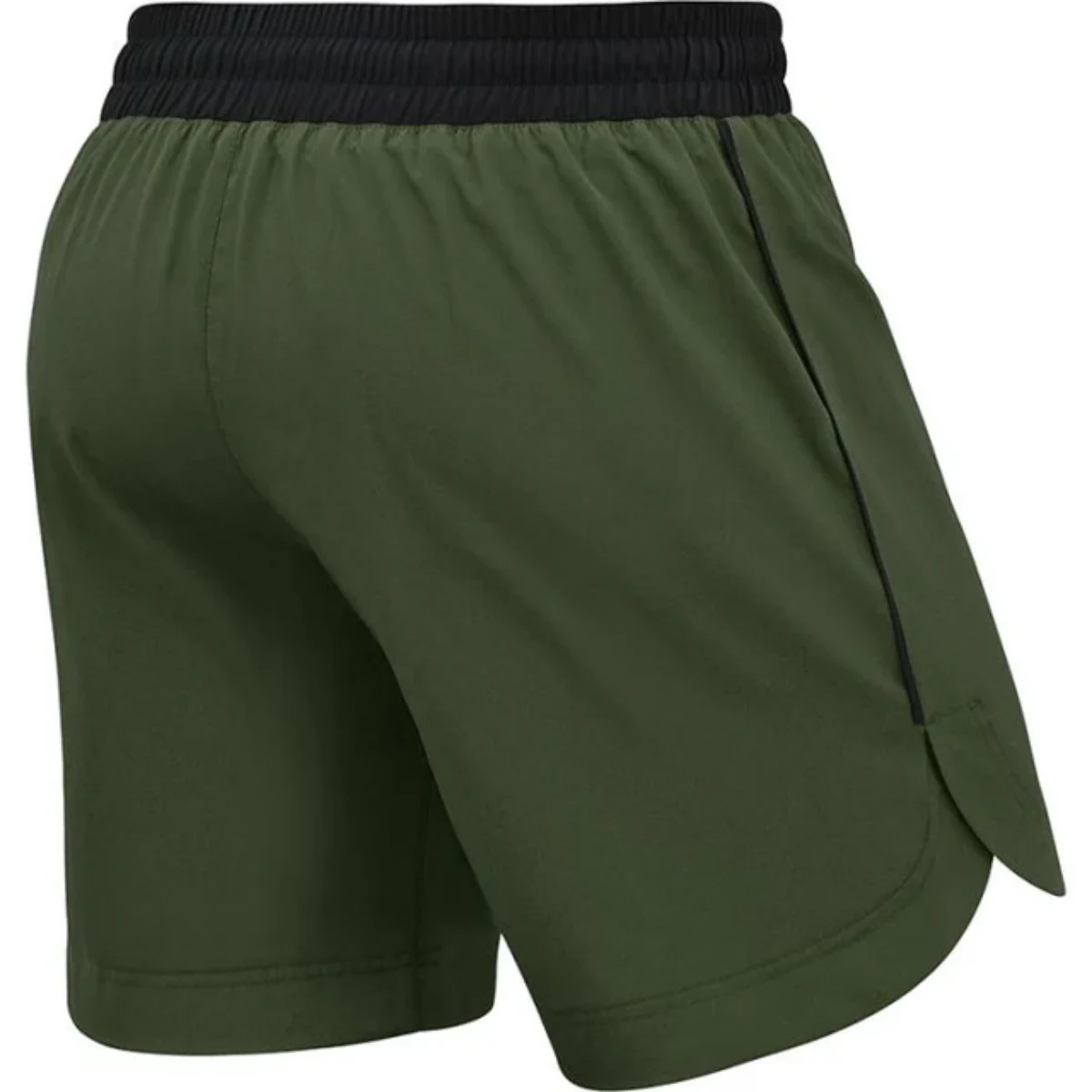 Short de sport vert avec ceinture noire, vue arrière détaillée.