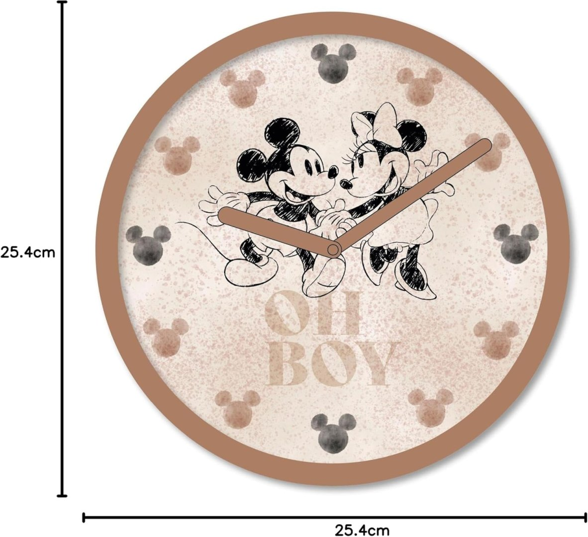 Zegar Myszki Miki i Minnie z napisem "OH BOY" i głowami Myszki Miki.