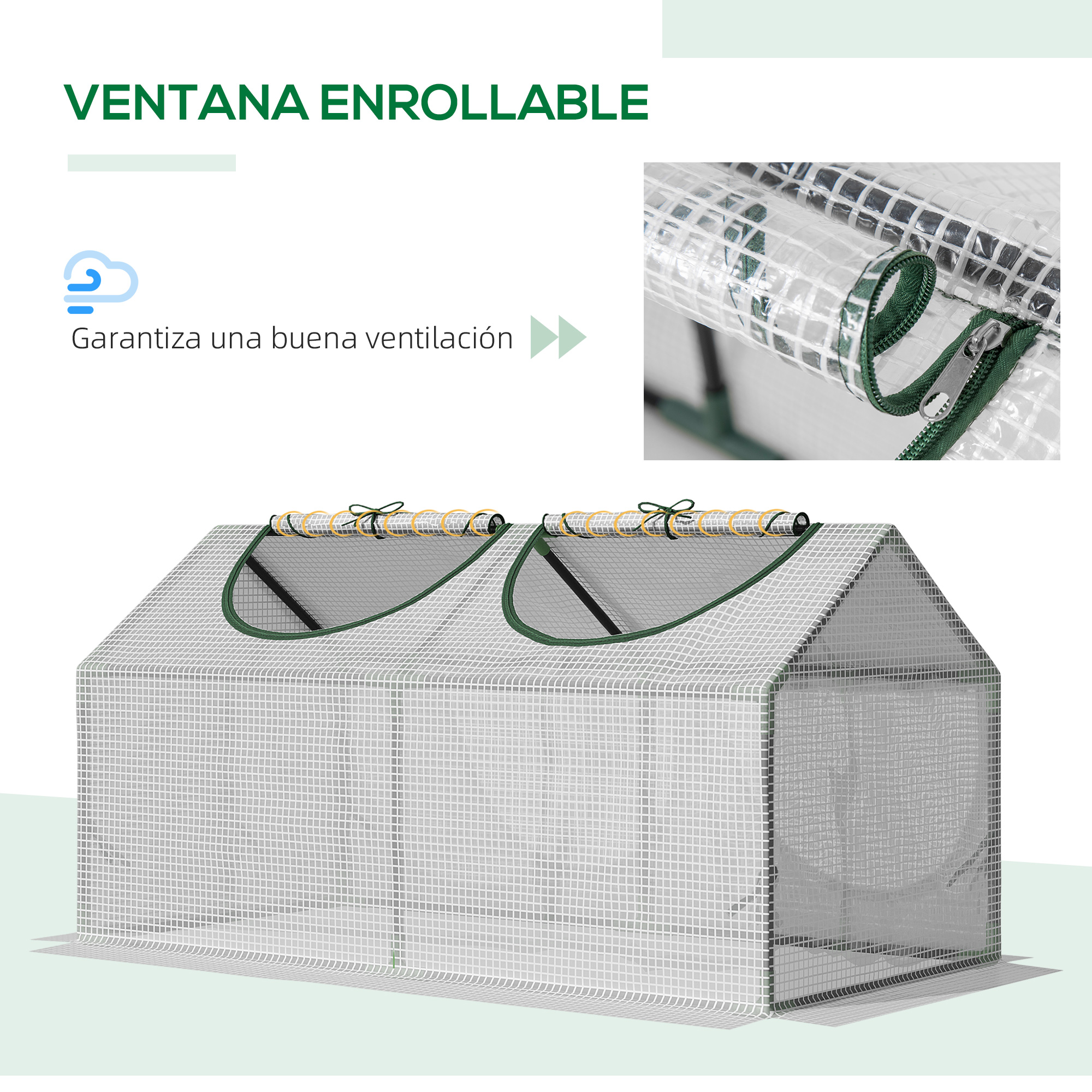 Un pequeño invernadero con dos ventanas y cremallera.