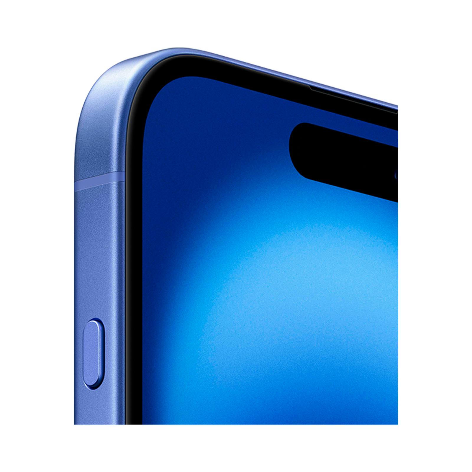Primer plano de un smartphone azul con recorte de pantalla negro.