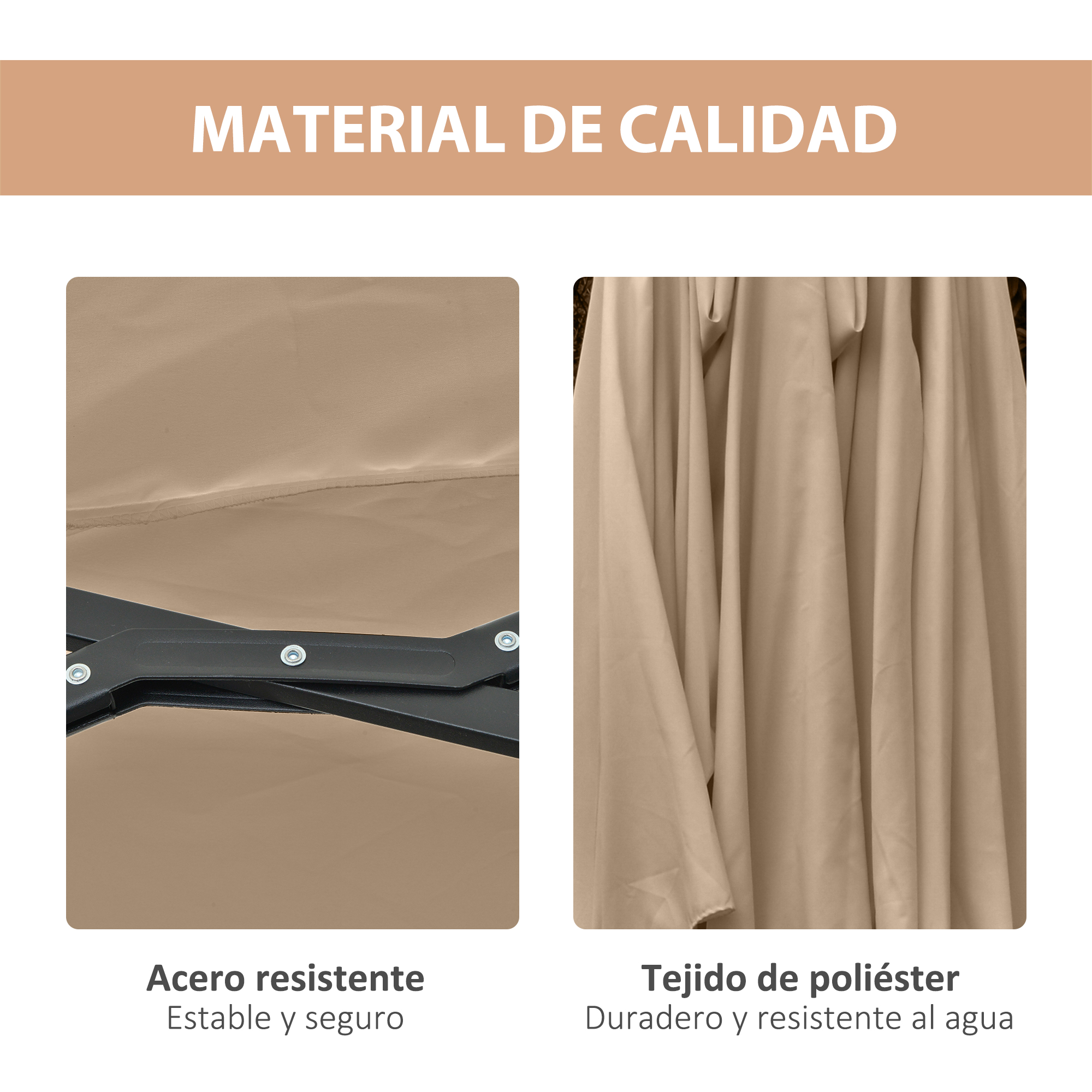 Material de calidad: acero resistente y tejido de poliéster duradero.