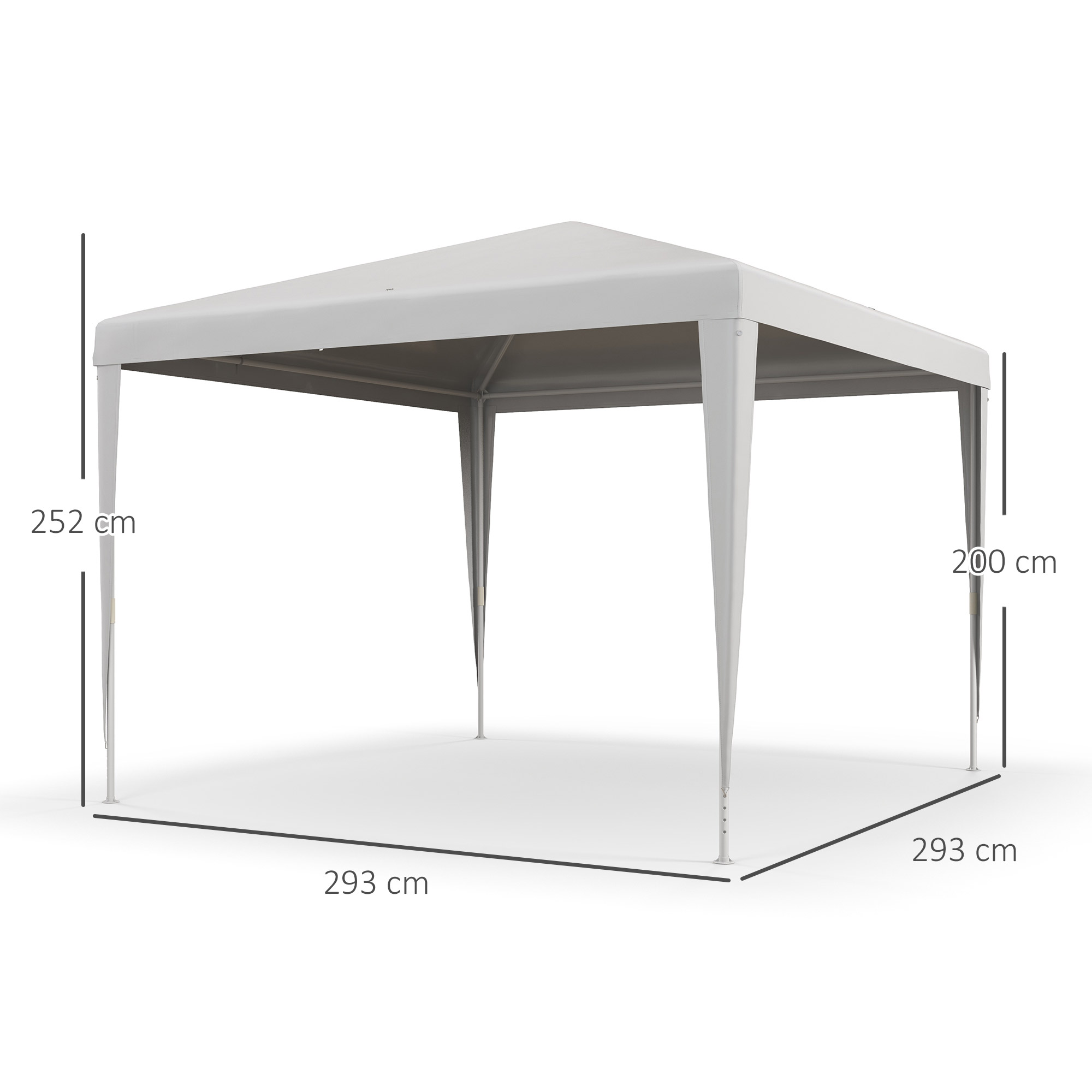 Una carpa cenador blanca de 293x293 cm y 252 cm de altura.