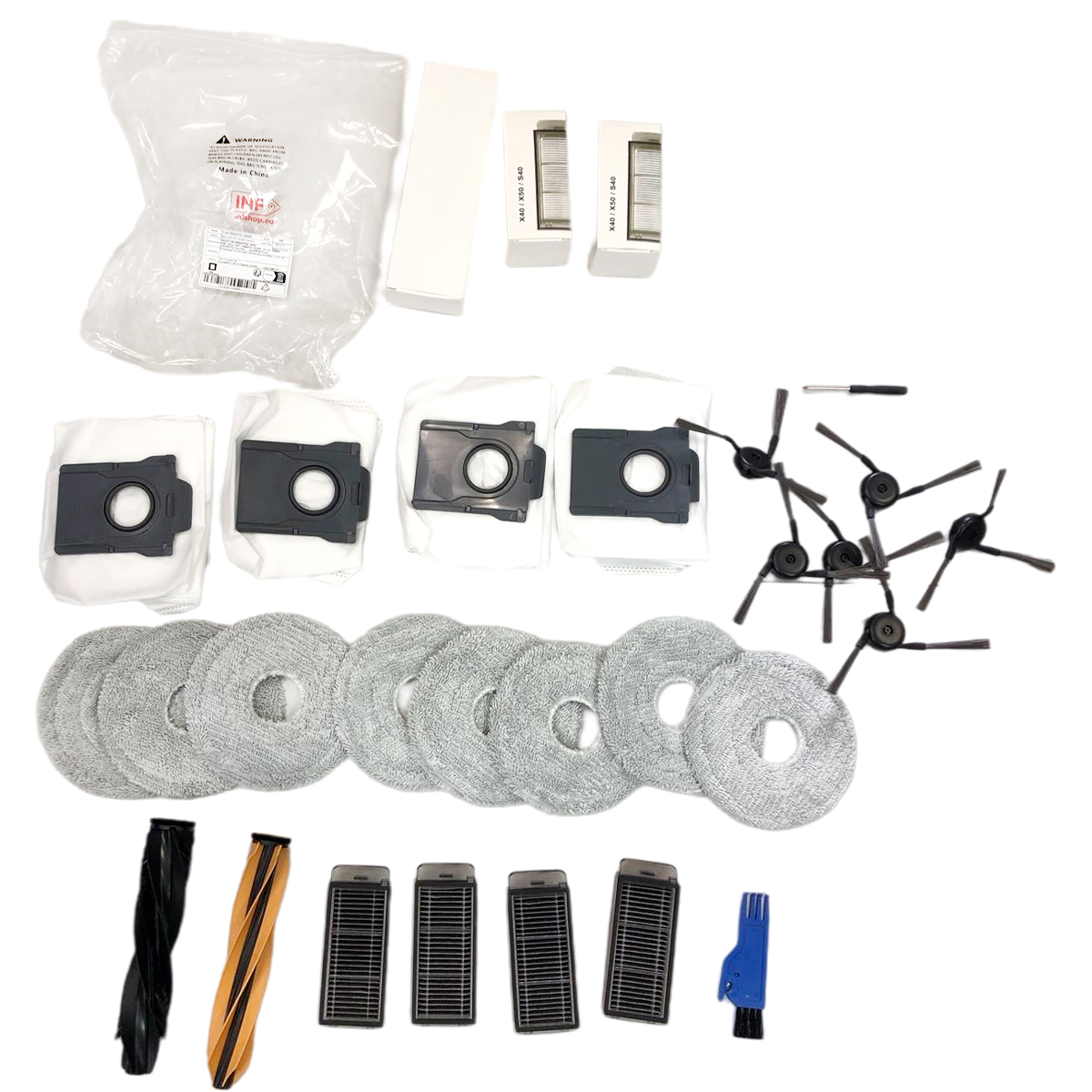 Stofzuigeraccessoires: stofzakken, dweildoeken, zijborstels, filters en gereedschap.