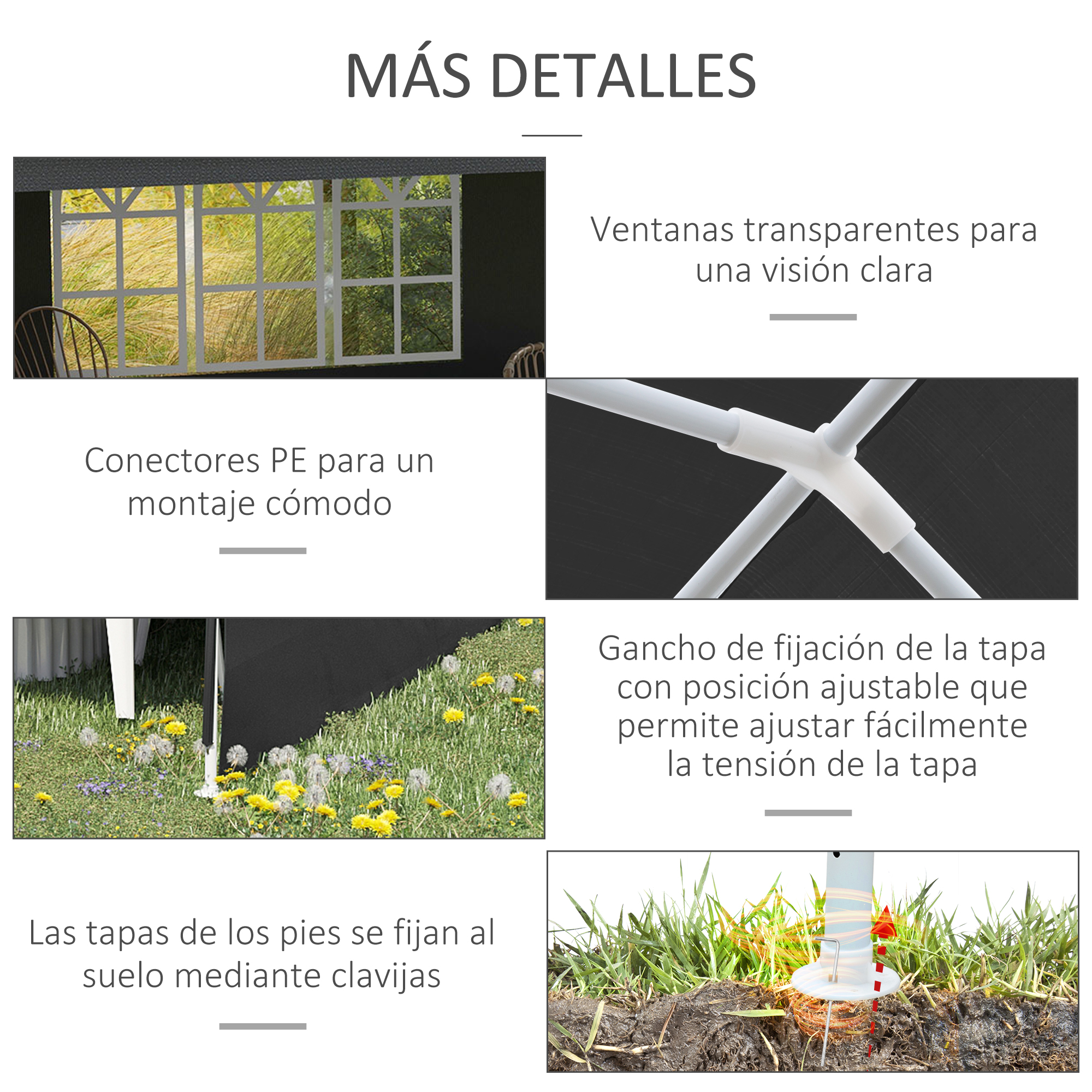 Ventanas con conectores PE y estacas de tierra.