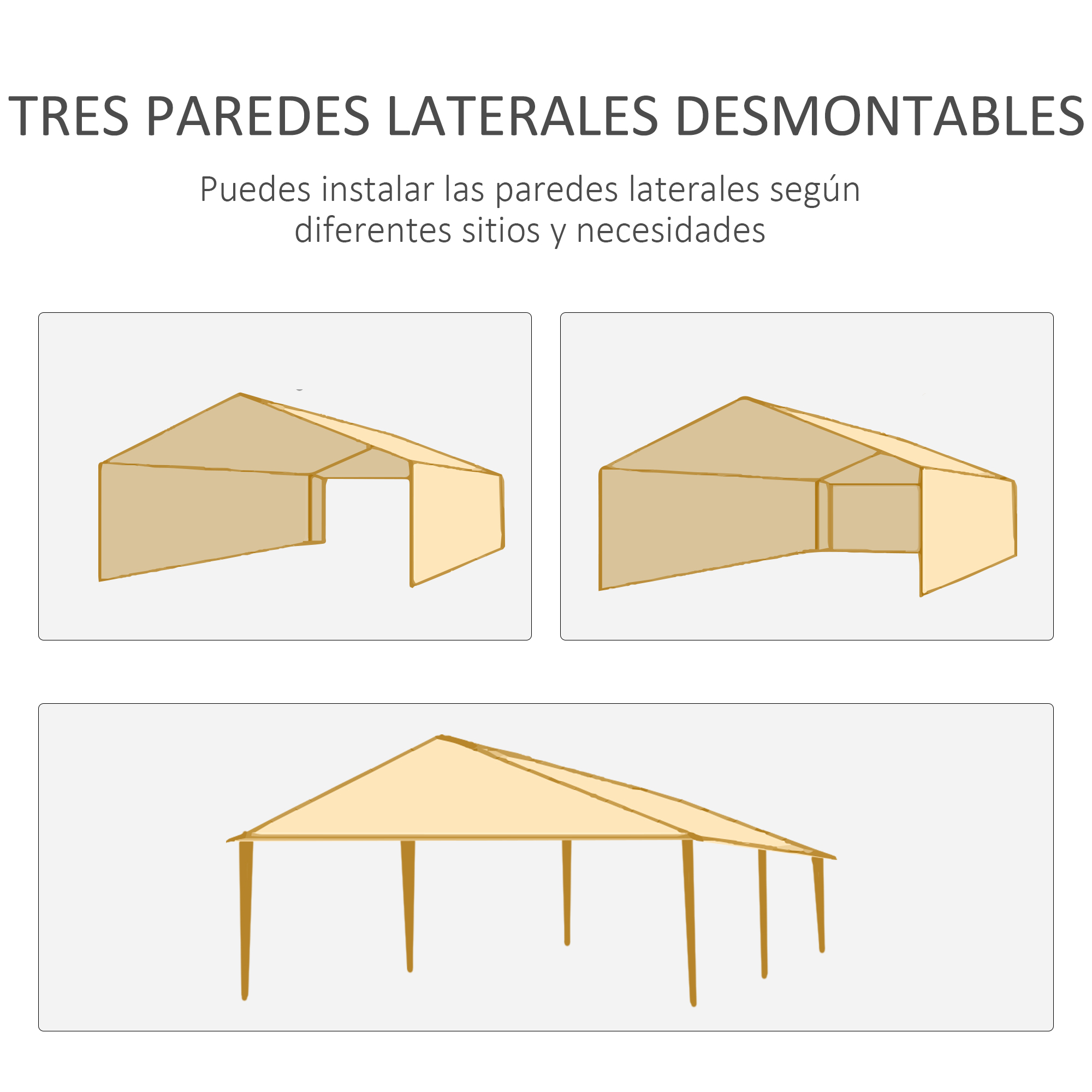 Ilustraciones de paredes laterales de carpa y una estructura.