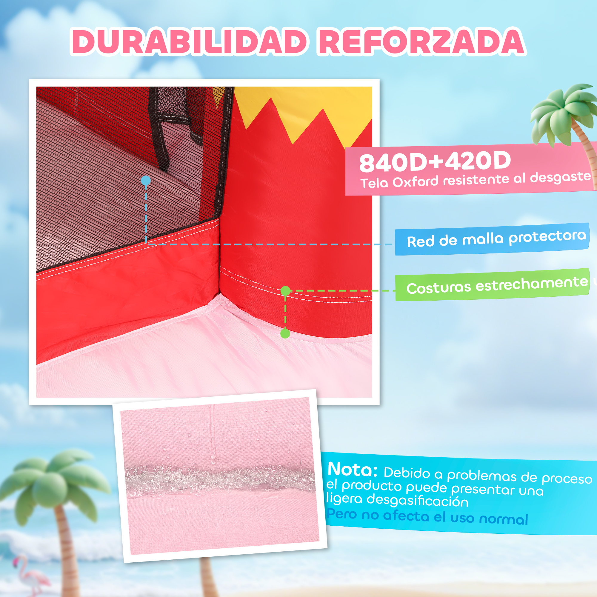 Durabilidad reforzada: Red roja con picos amarillos, detalles tela.
