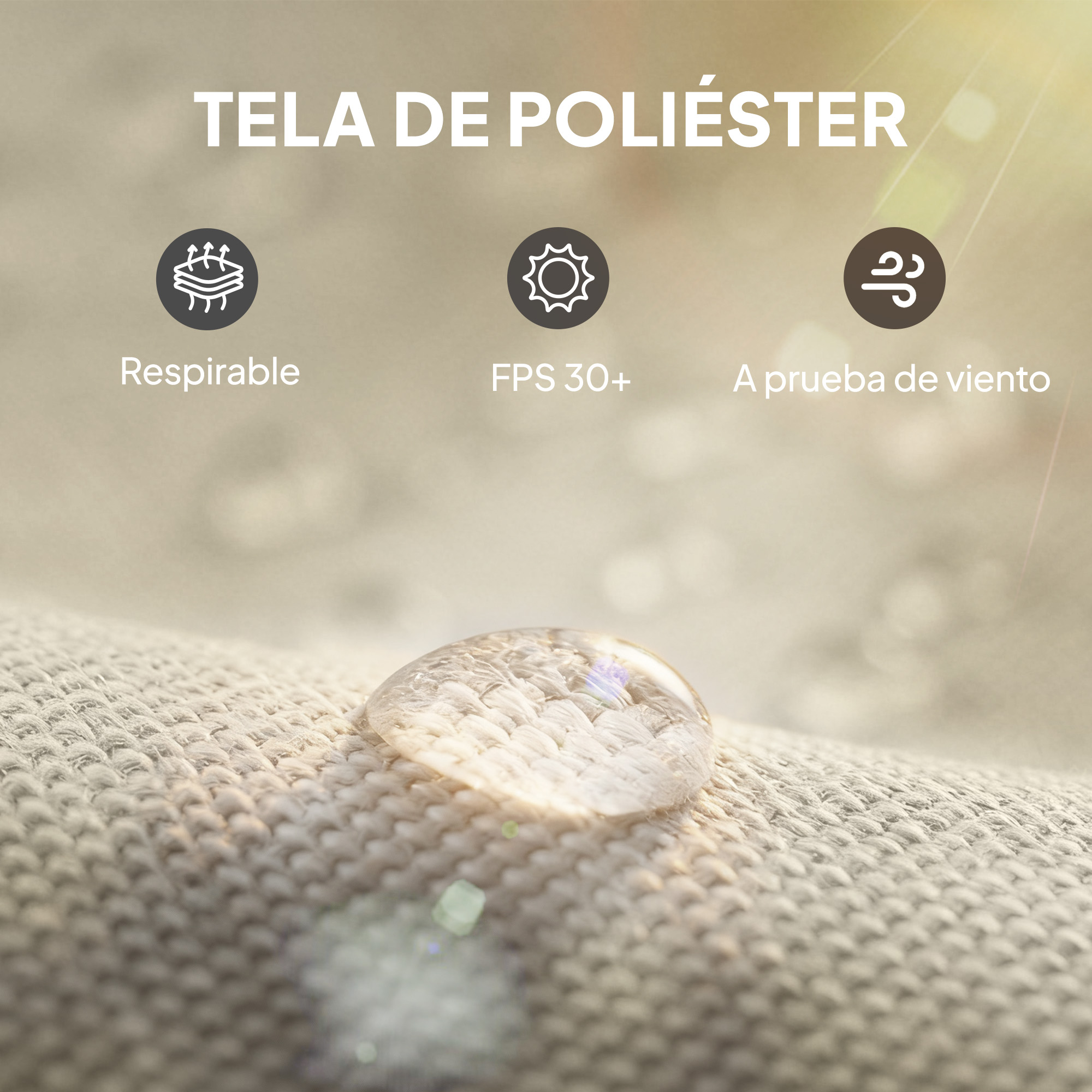 Tejido de poliéster con gotas de agua: transpirable, protección UV, cortavientos.