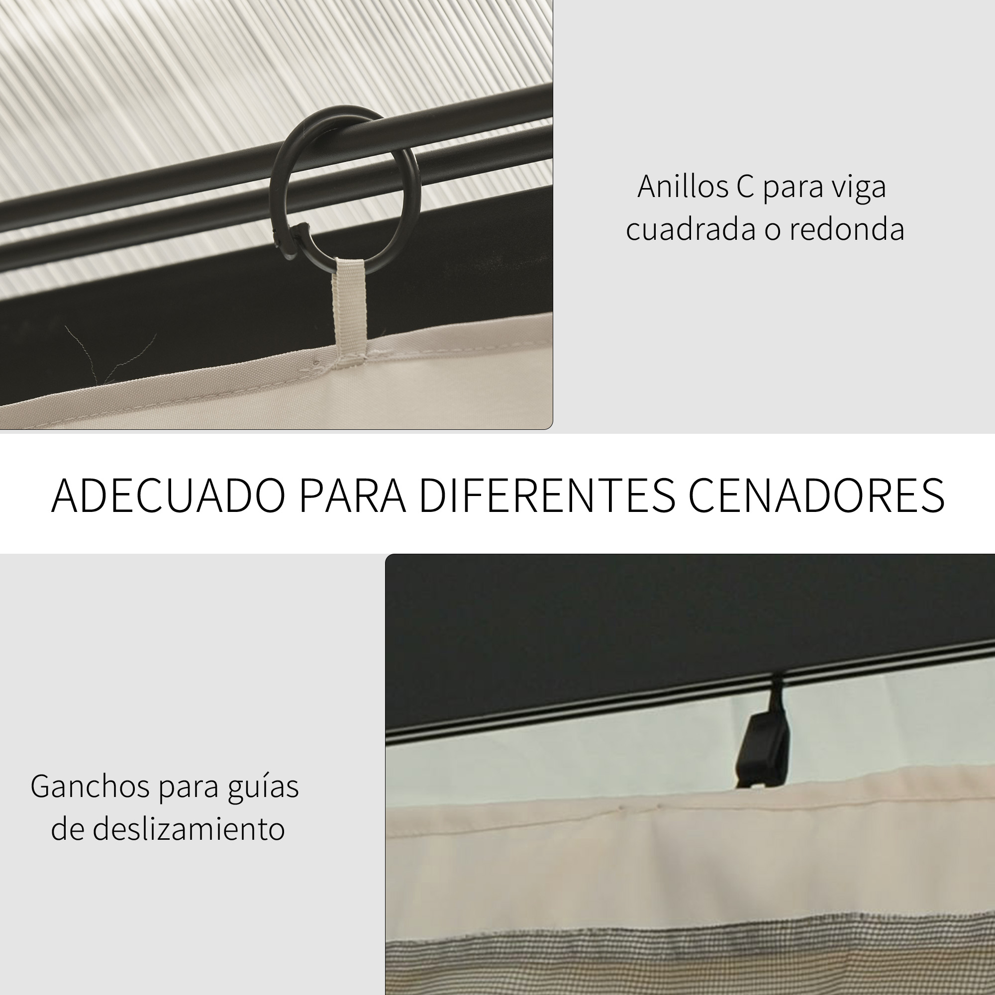 Anillos C para vigas cuadradas o redondas y ganchos.
