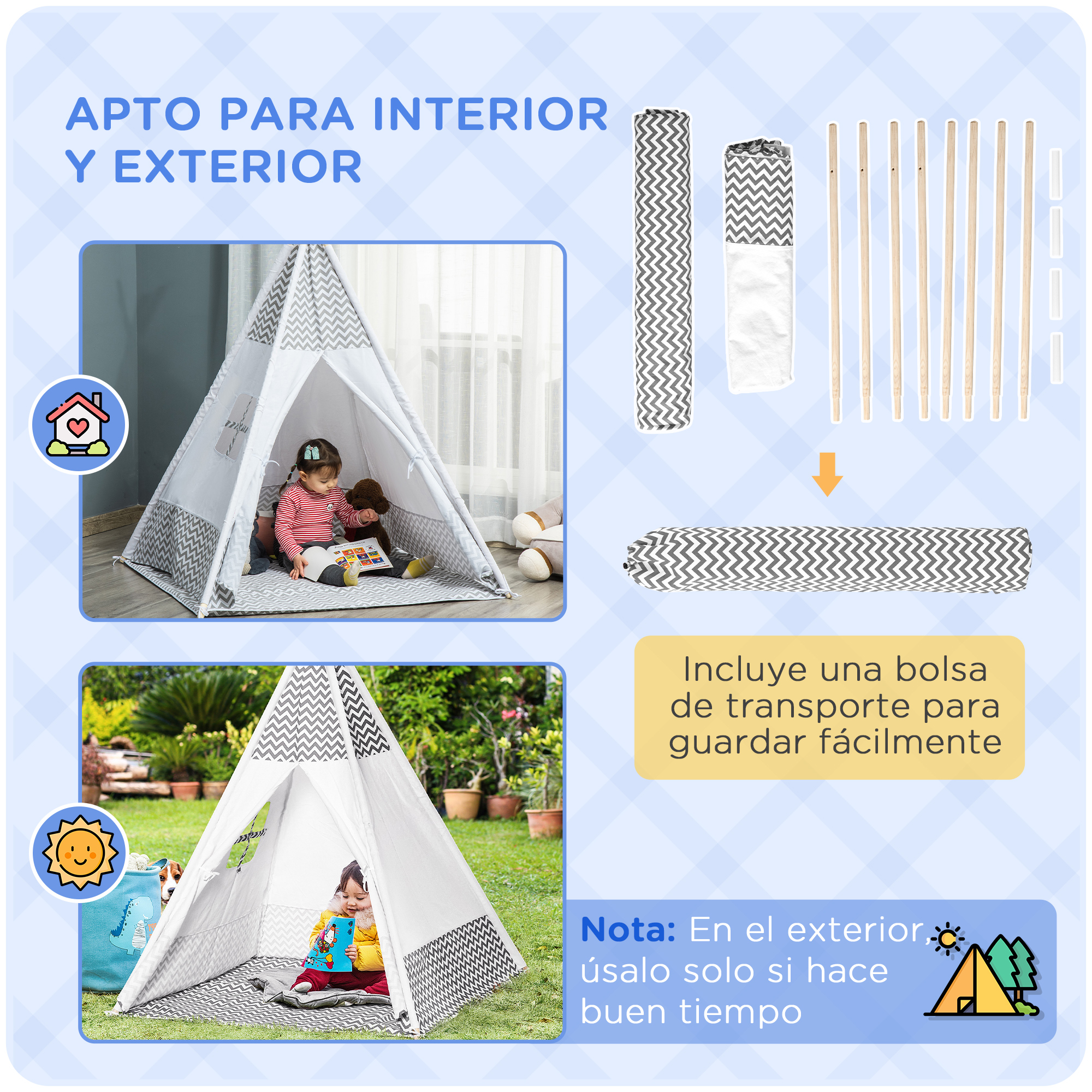 Una tienda de campaña para jugar en interiores y exteriores con accesorios.