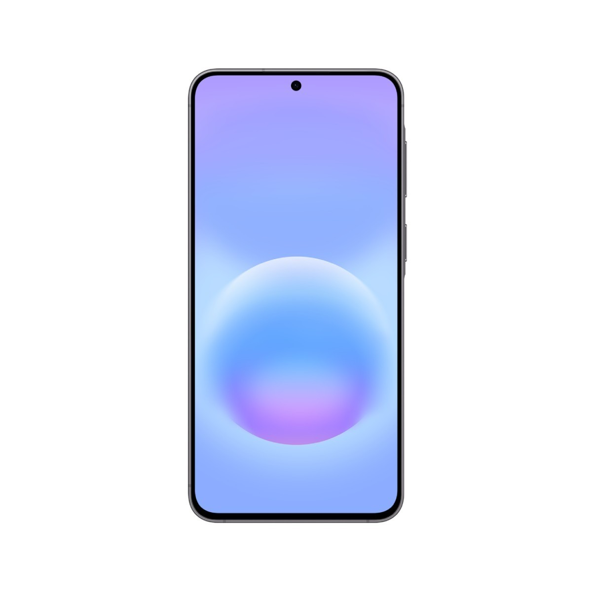 Un smartphone con un fondo degradado morado y azul con un diseño circular.