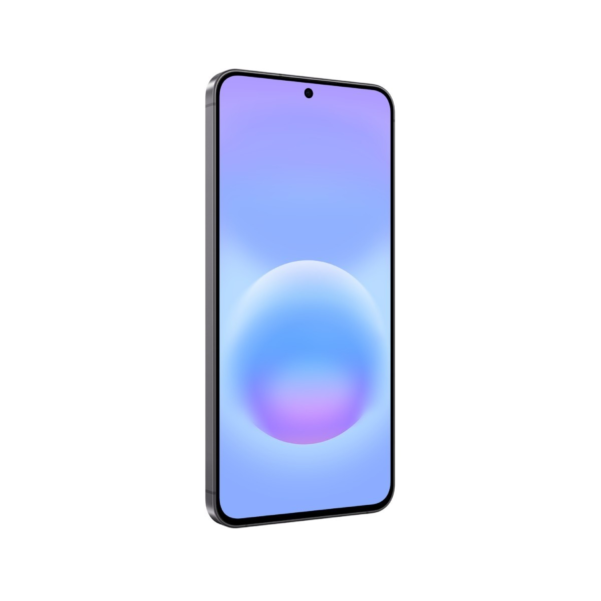 Nowoczesny smartfon z ciemną ramką i niebiesko-fioletowym tłem.