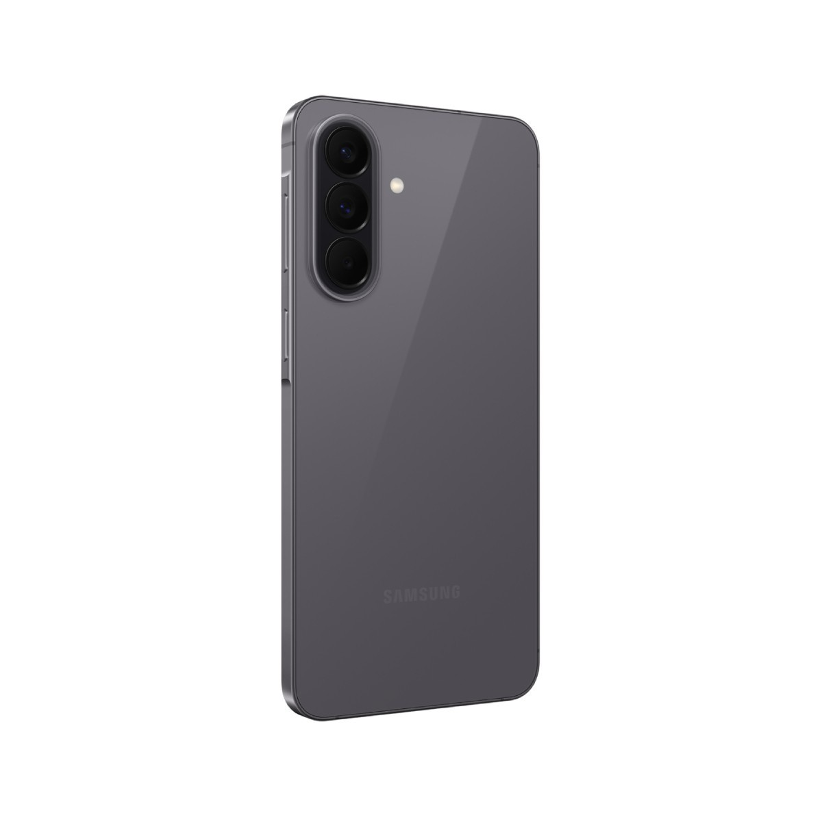 Tył szarego smartfona Samsung z trzema obiektywami i lampą błyskową.