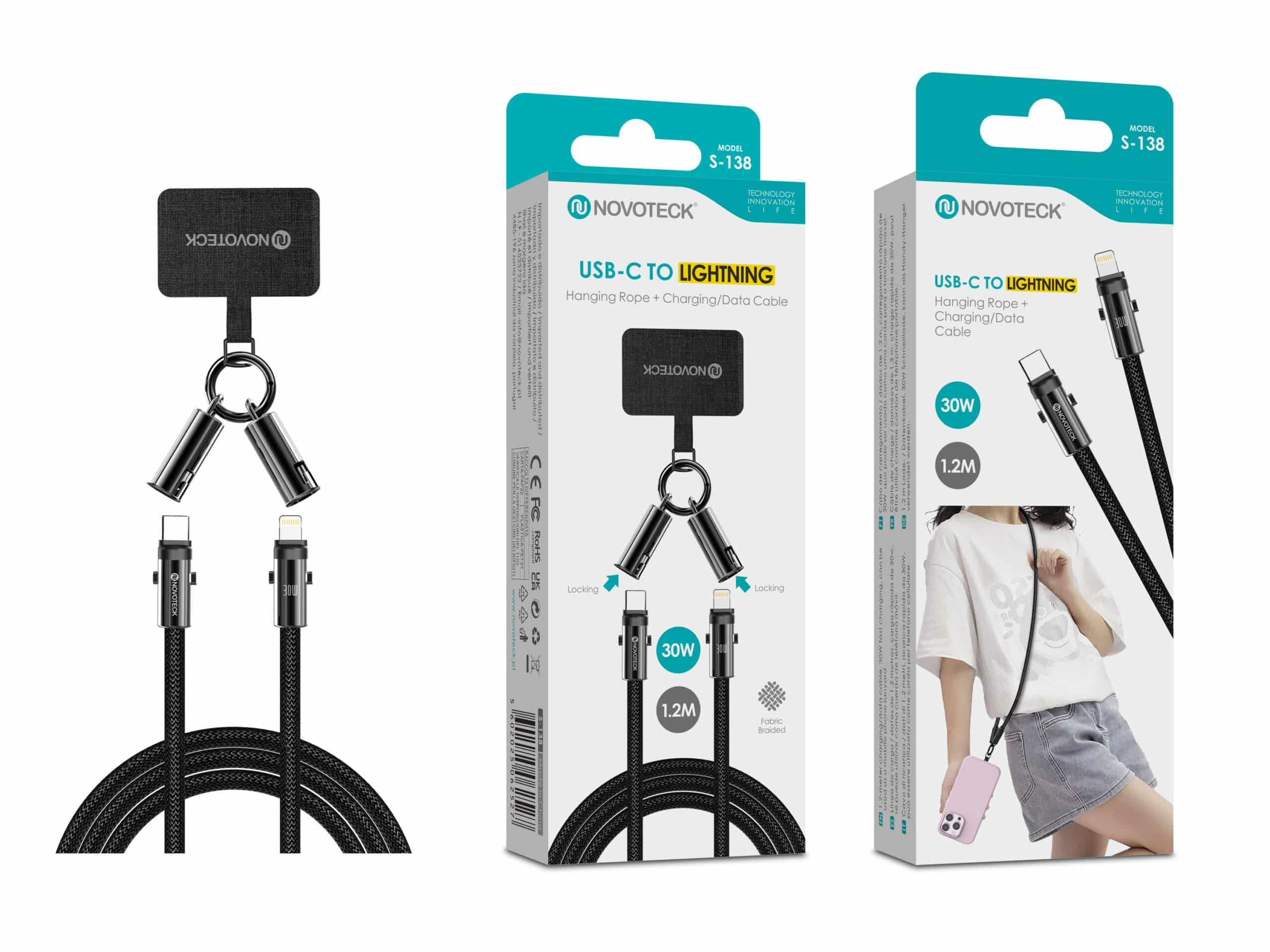 Cable Novoteck USB-C a Lightning de 30W, 1.2M, trenzado tela.