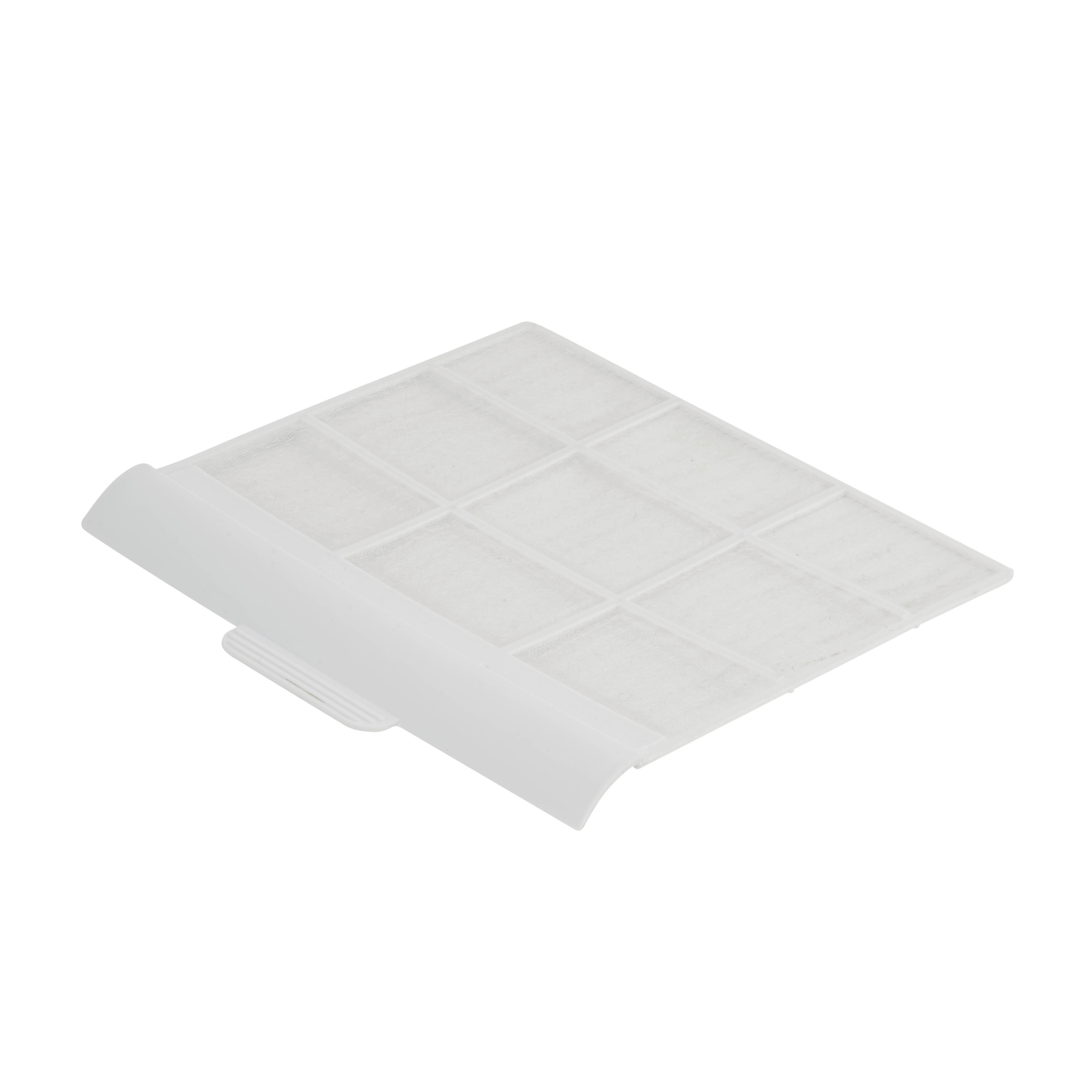 Een wit filter met een witte handgreep, geïsoleerd op witte achtergrond.