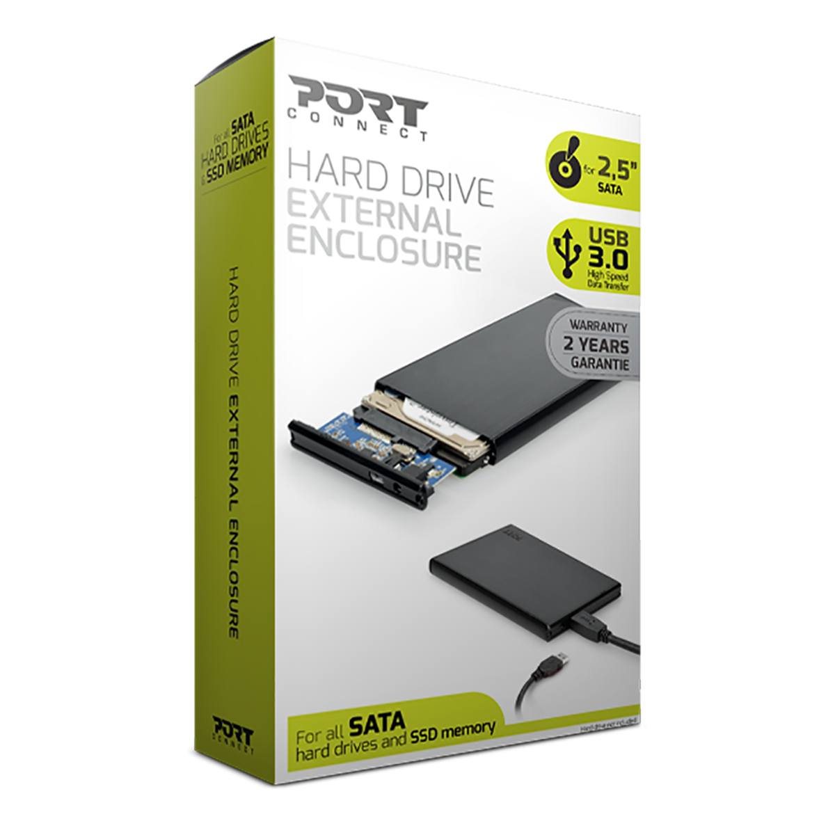 Box esterno Port Connect per hard disk SATA e SSD da 2,5 pollici.