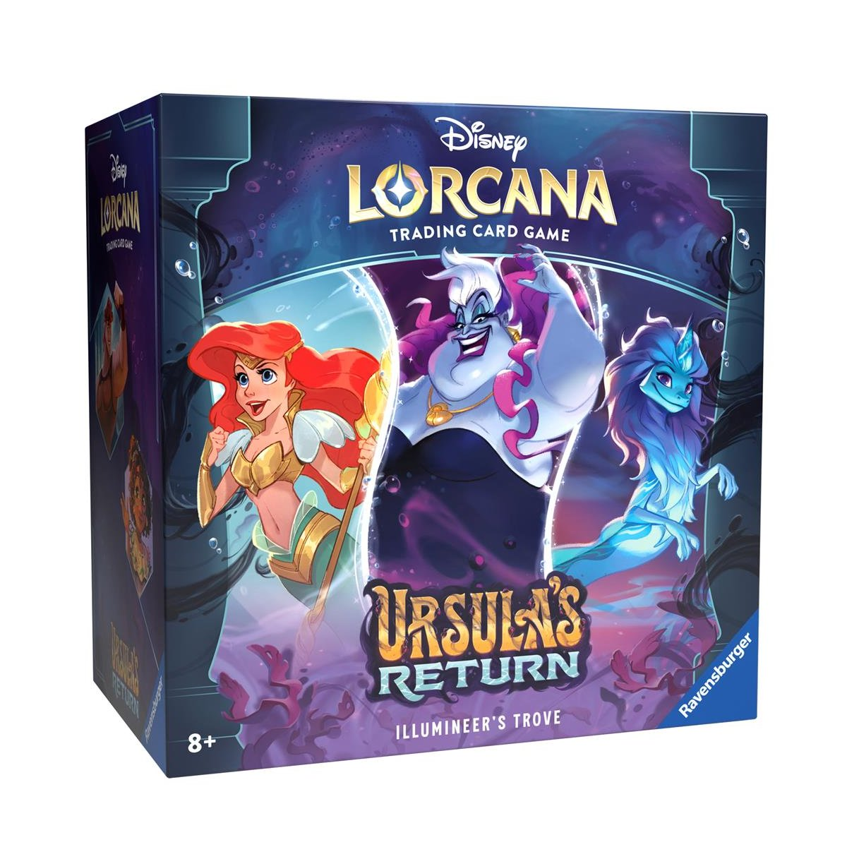 Disney Lorcana Ursula's Return Trading Card Game Box mit Ariel, Ursula und Sisu.