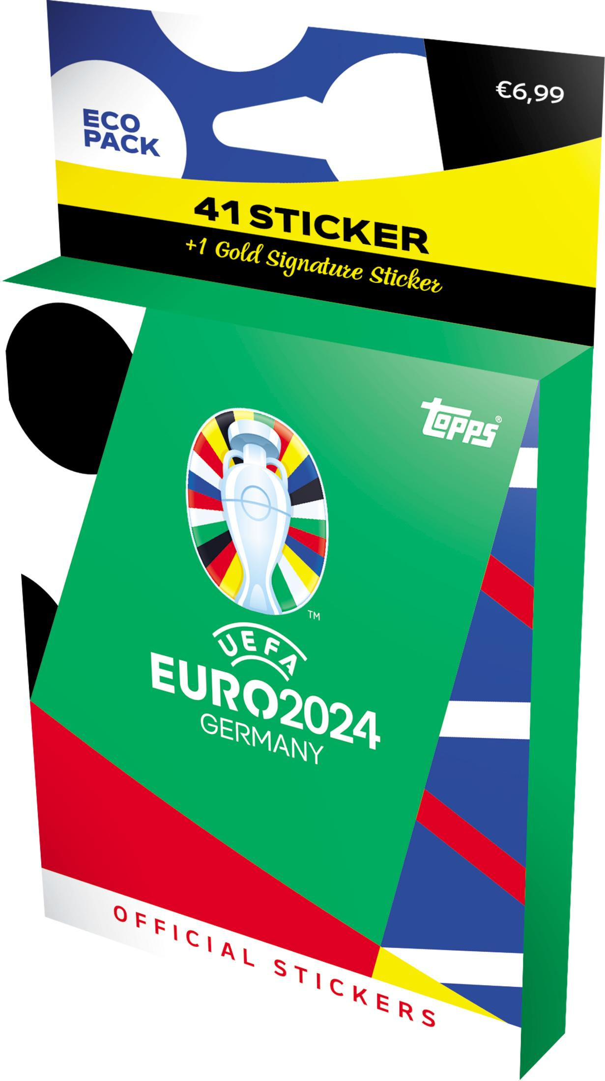Packung mit 41 Stickern für die UEFA Euro 2024 in Deutschland. Offizielles Produkt.