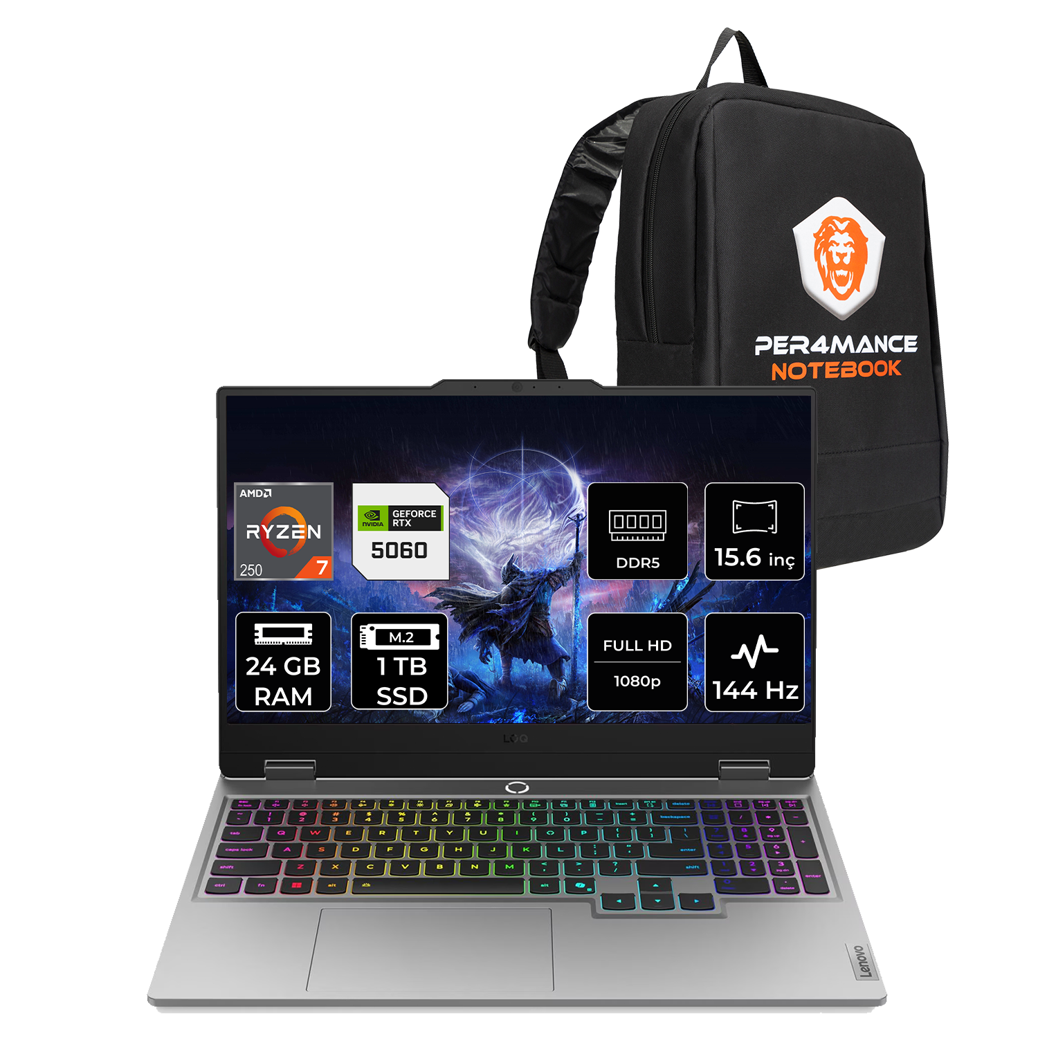LENOVO LOQ RTX5060/8GB FHD 83JG006ETRP315 AMD Ryzen™ 7 250 24 GB RAM 1 TB SSD 15,6 inç FreeDOS Laptop+Çanta Luna Grey