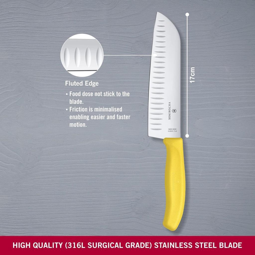 Sarı saplı beyaz Victorinox bıçak, 17 cm bıçaklı.