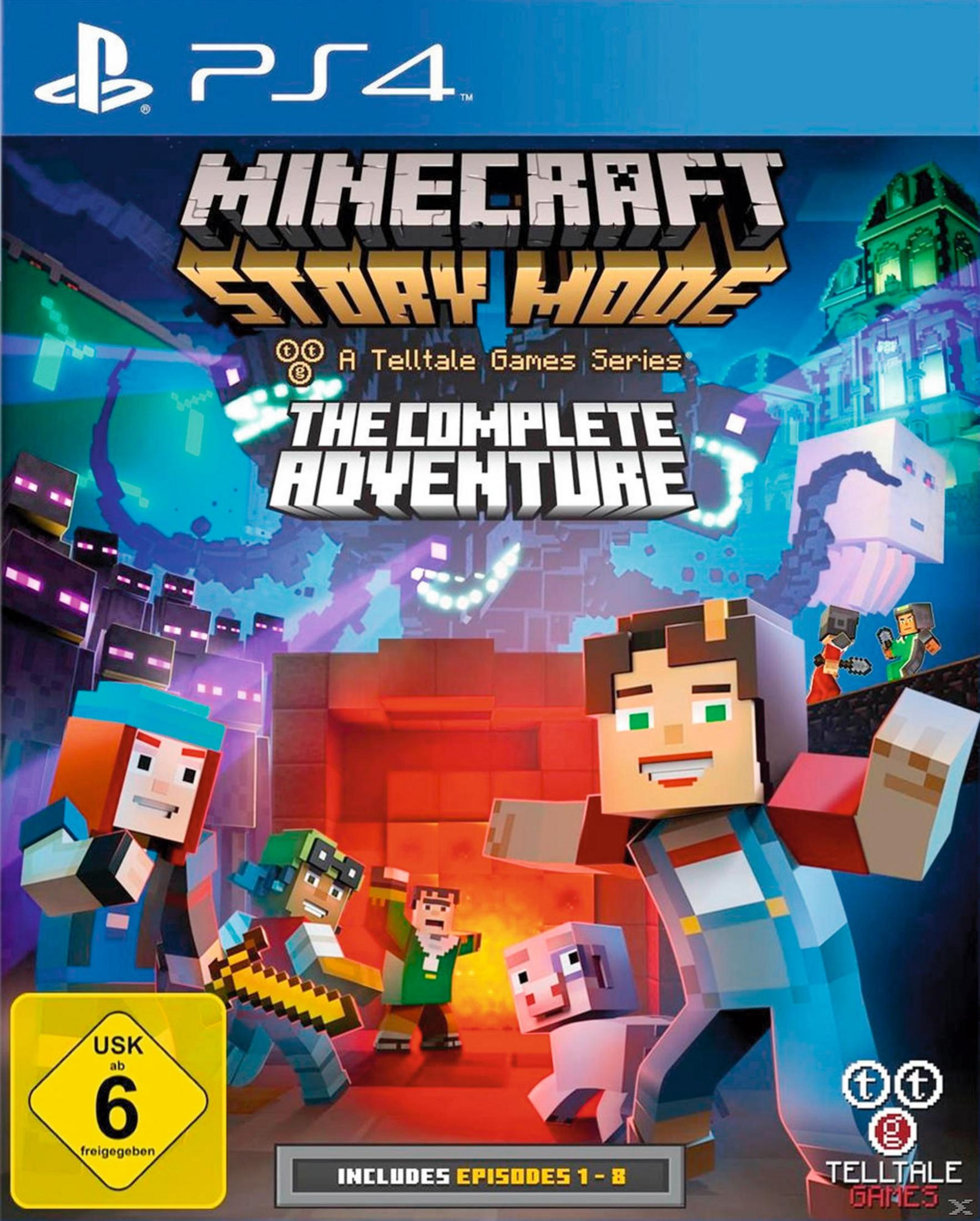 Minecraft Story Mode Cover: Charaktere, Monster, Gebäude.