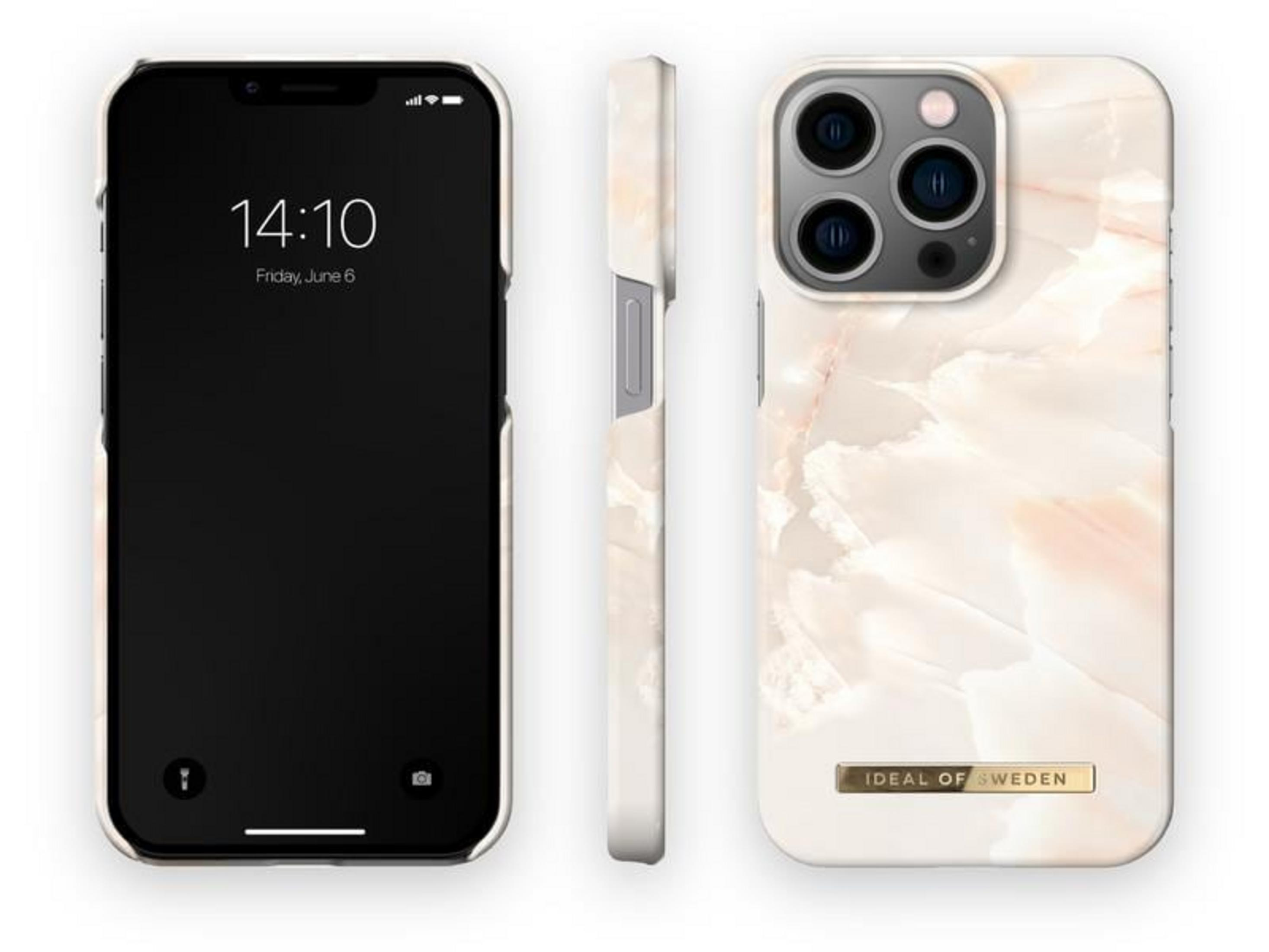 Ein iPhone mit Marmor-Hülle, Vorder- und Seitenansicht.