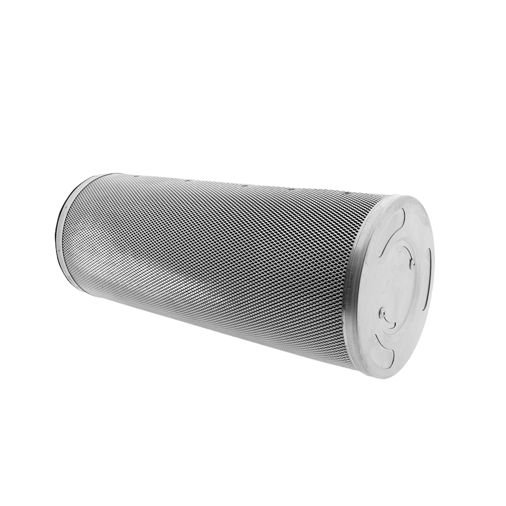 Ein zylindrischer Metallfilter mit einem perforierten Gehäuse und einem geschlossenen Ende.