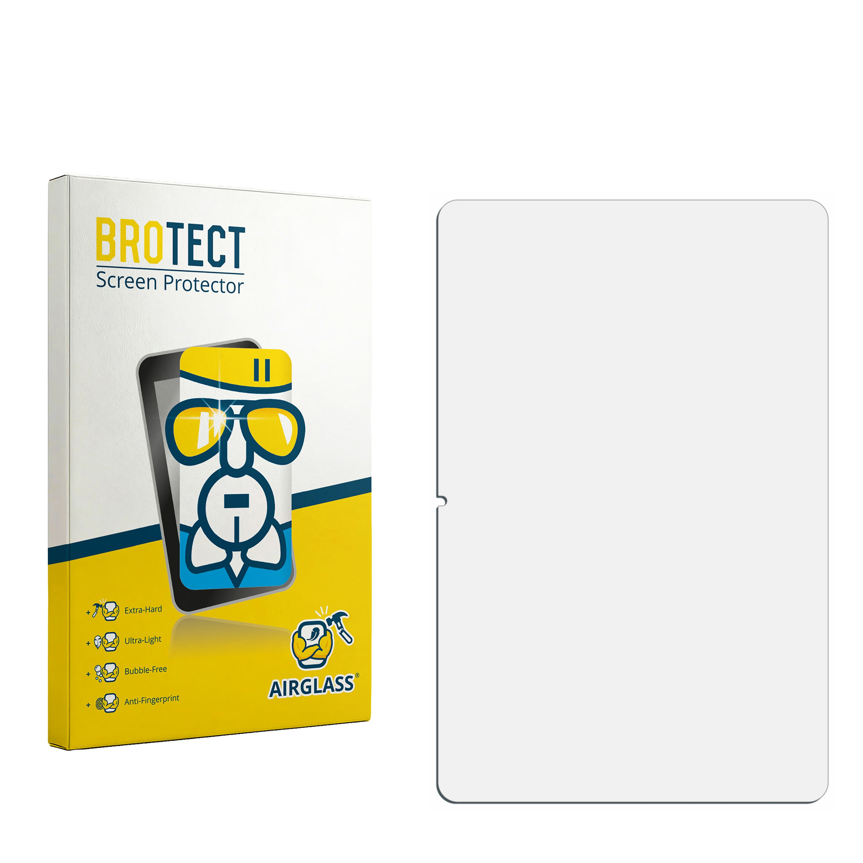 Verpackung eines BROTECT Displayschutzes neben dem Schutz selbst.