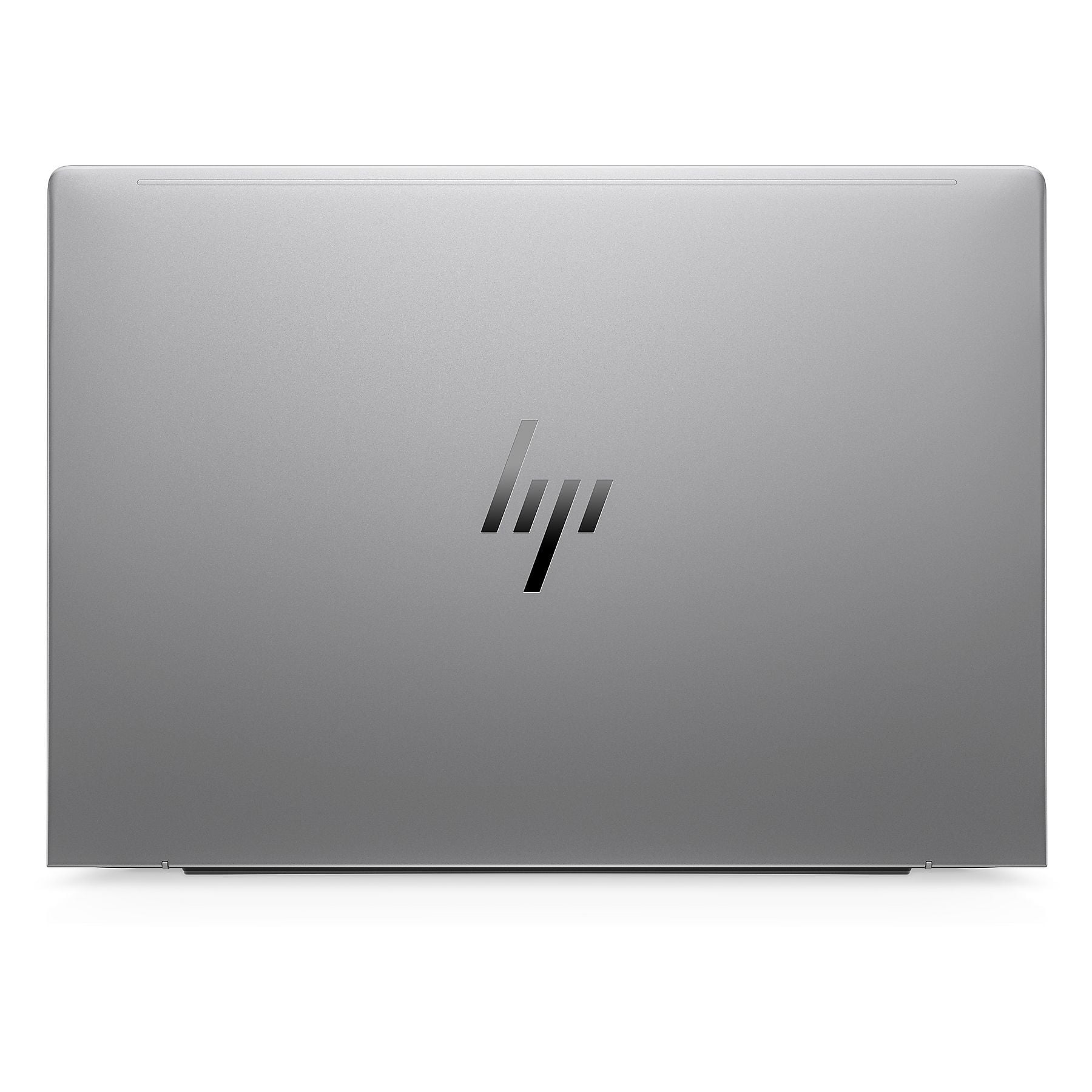 Laptop argentato chiuso con logo HP sul coperchio.