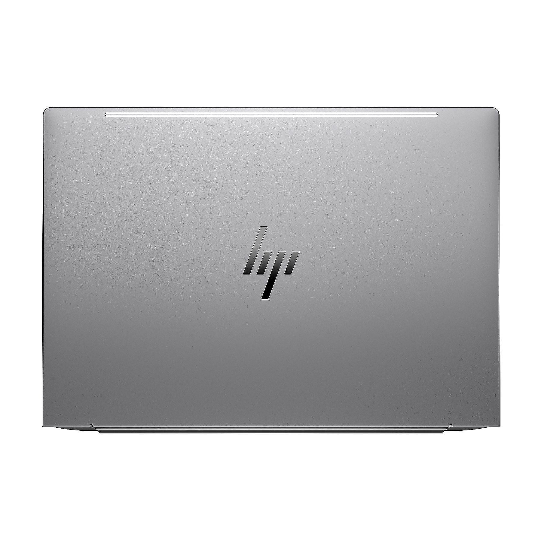 Laptop argentato chiuso con logo HP sul coperchio.