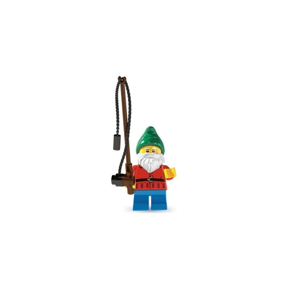 Sakallı, yeşil şapkalı Lego figürü oltayı tutuyor.